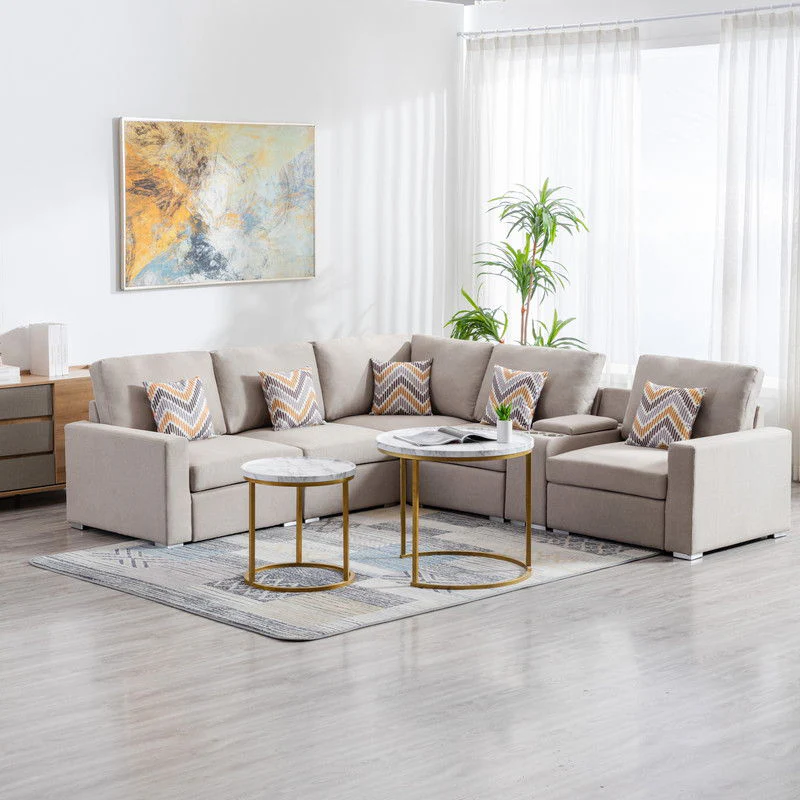 Nolan - Fabric 6 Piece Sectional Sofa With Pillows And Interchangeable Legs - Image 2