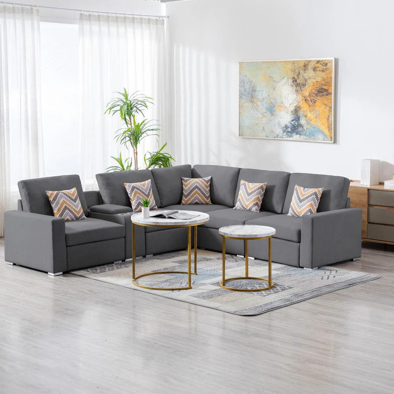 Nolan - Fabric 6 Piece Sectional Sofa With Pillows And Interchangeable Legs - Image 4