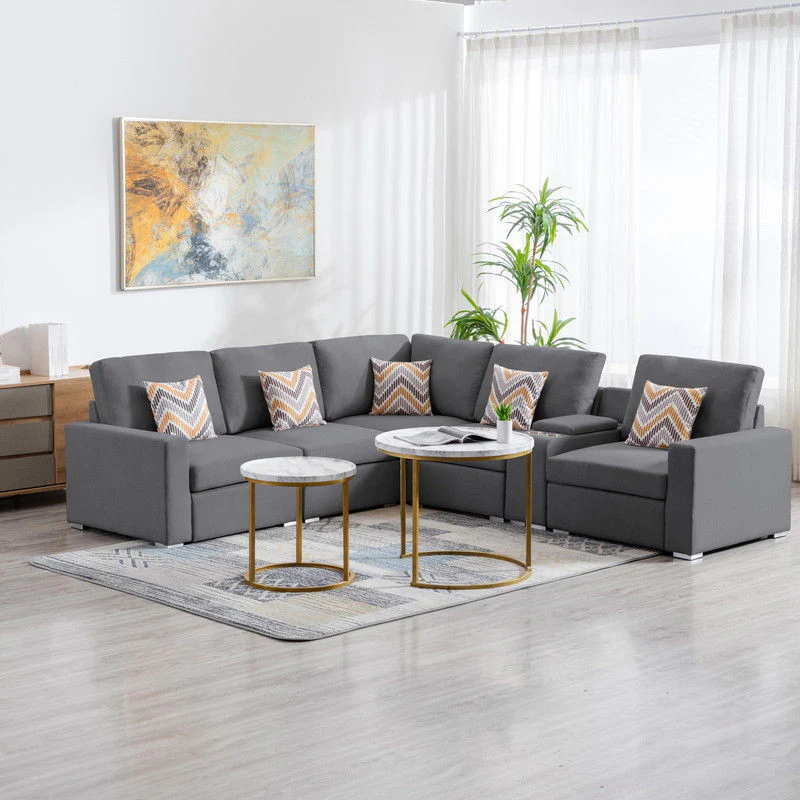 Nolan - Fabric 6 Piece Sectional Sofa With Pillows And Interchangeable Legs - Image 6