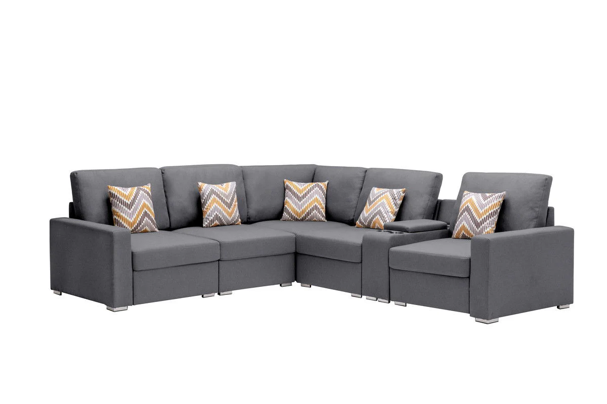 Nolan - Fabric 6 Piece Sectional Sofa With Pillows And Interchangeable Legs - Image 9