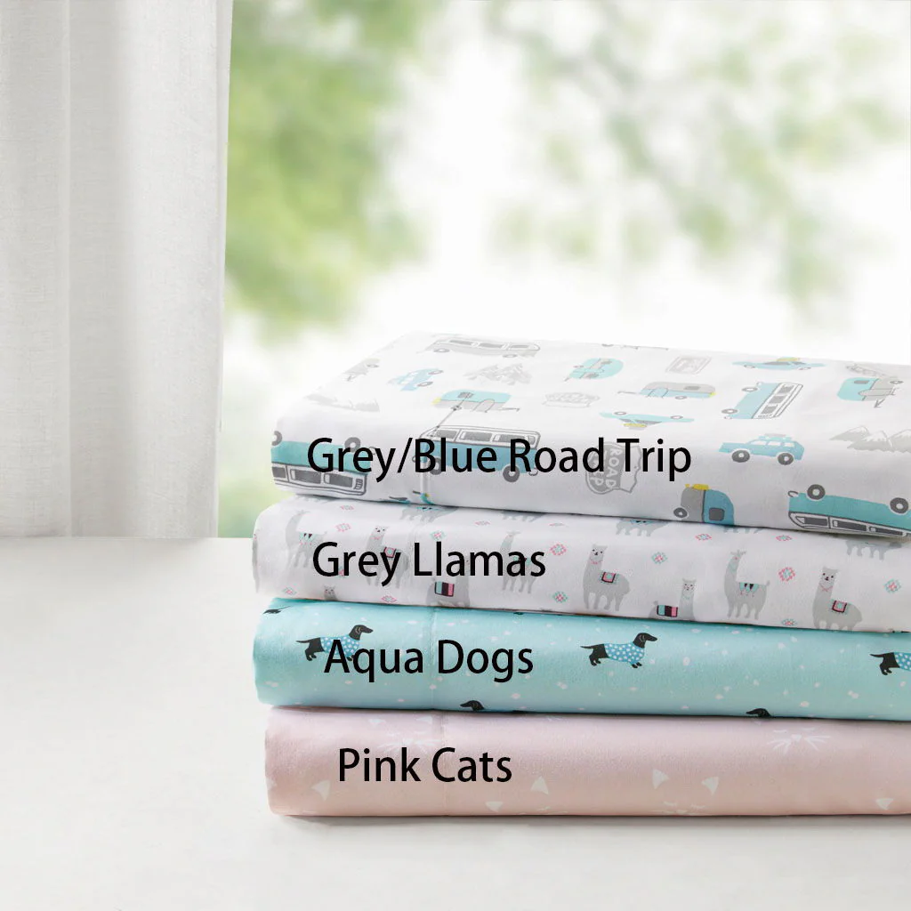 Novelty - Twin Long Printed Sheet Set - Gray / Blue Road Trip - Image 3
