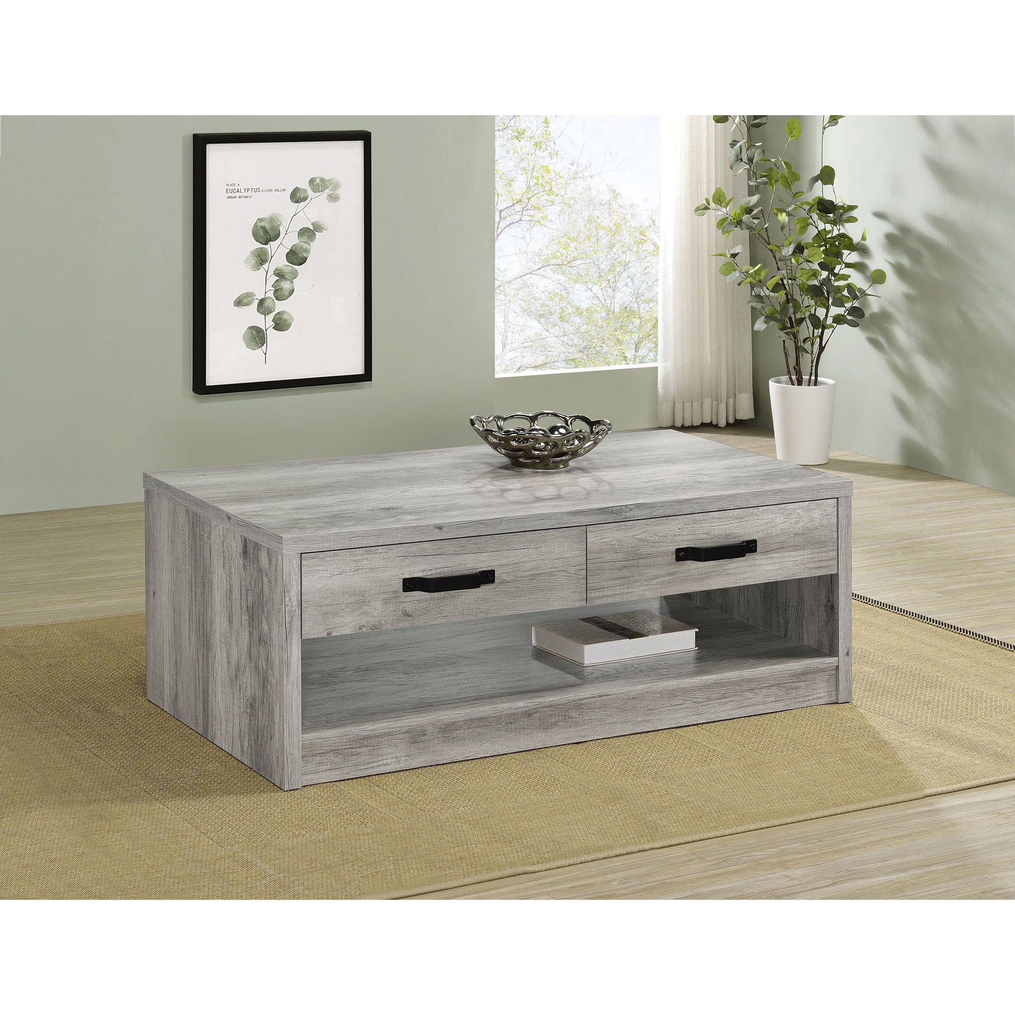 Nuberg - 2 Drawer Coffee Table Rectangular Design - Gray - Image 4