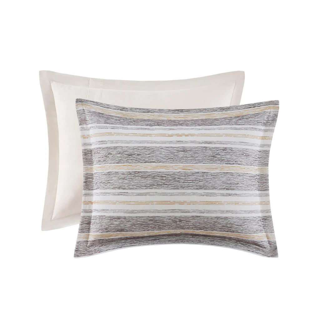Oasis - Oversized Chenille Jacquard Striped Comforter Set With Euro Shams and Throw Pillows - Gray - Image 4