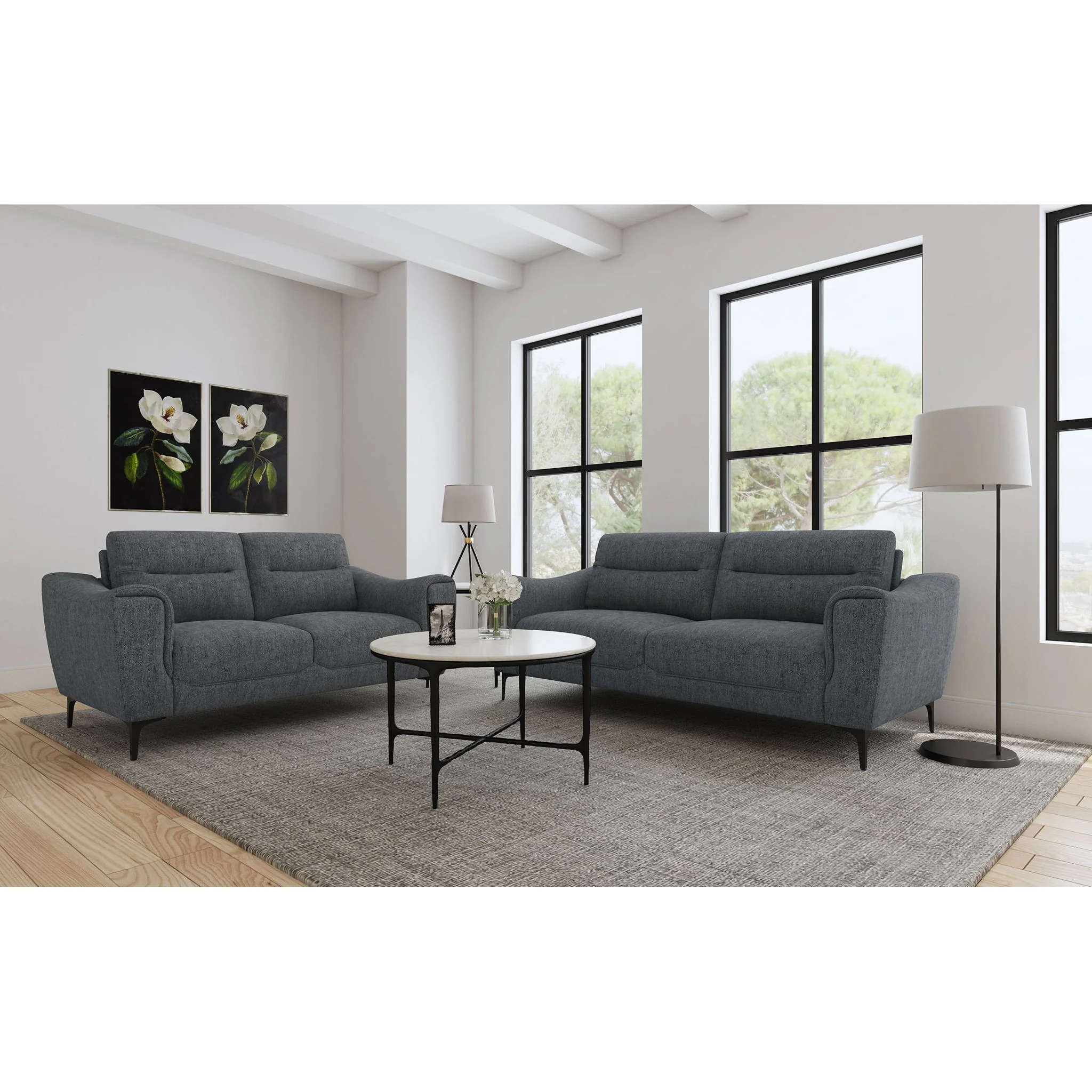 Oberle - 2 Piece Upholstered Sofa Set With Pocket Coil Seating - Charcoal - Image 2
