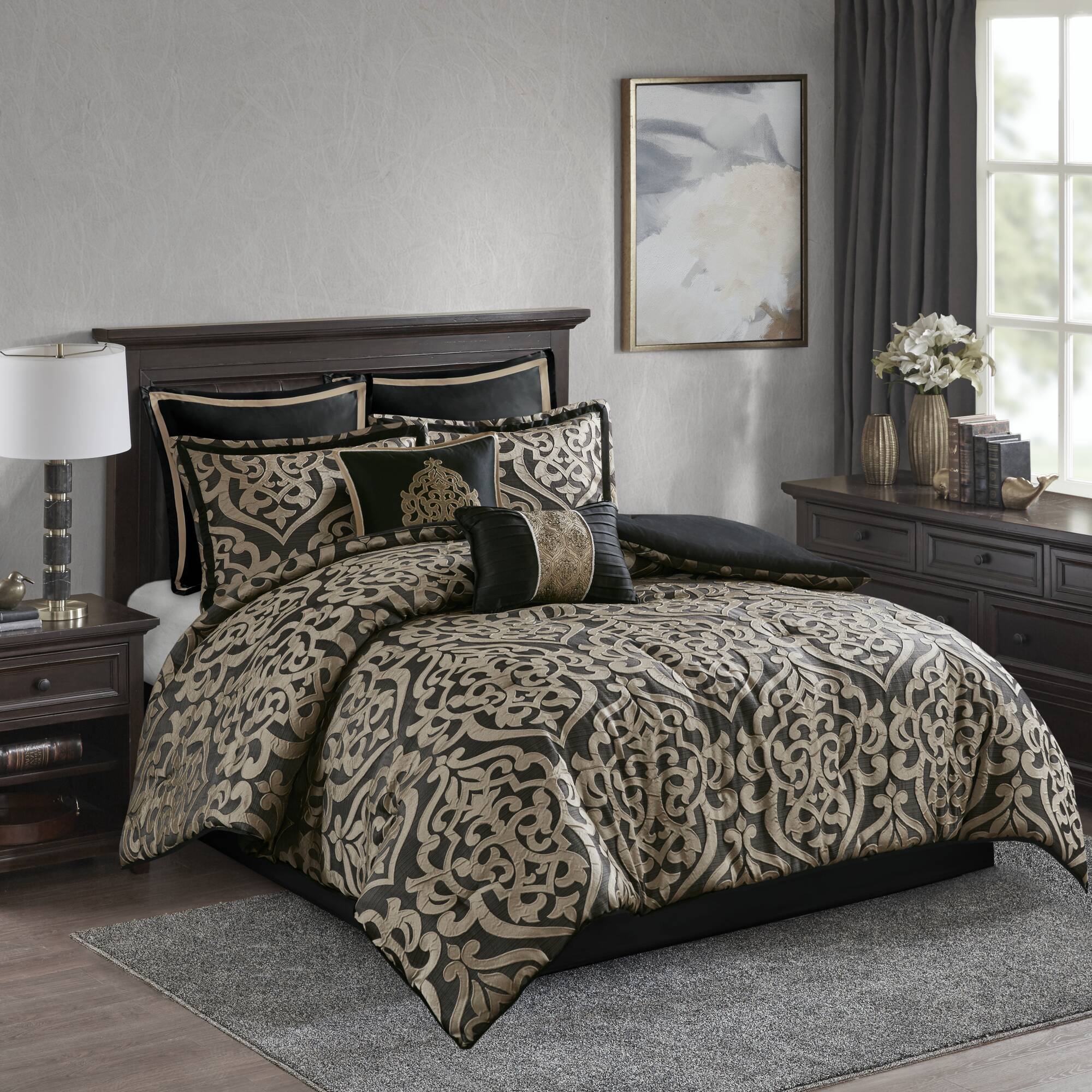 Odette - 8 Piece King Comforter Set - Black