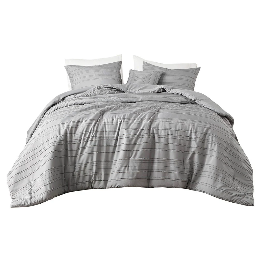 Oliver - Cationic Dyed Clip Jacquard Twin Comforter Set With Throw Pillow - Gray - Image 4