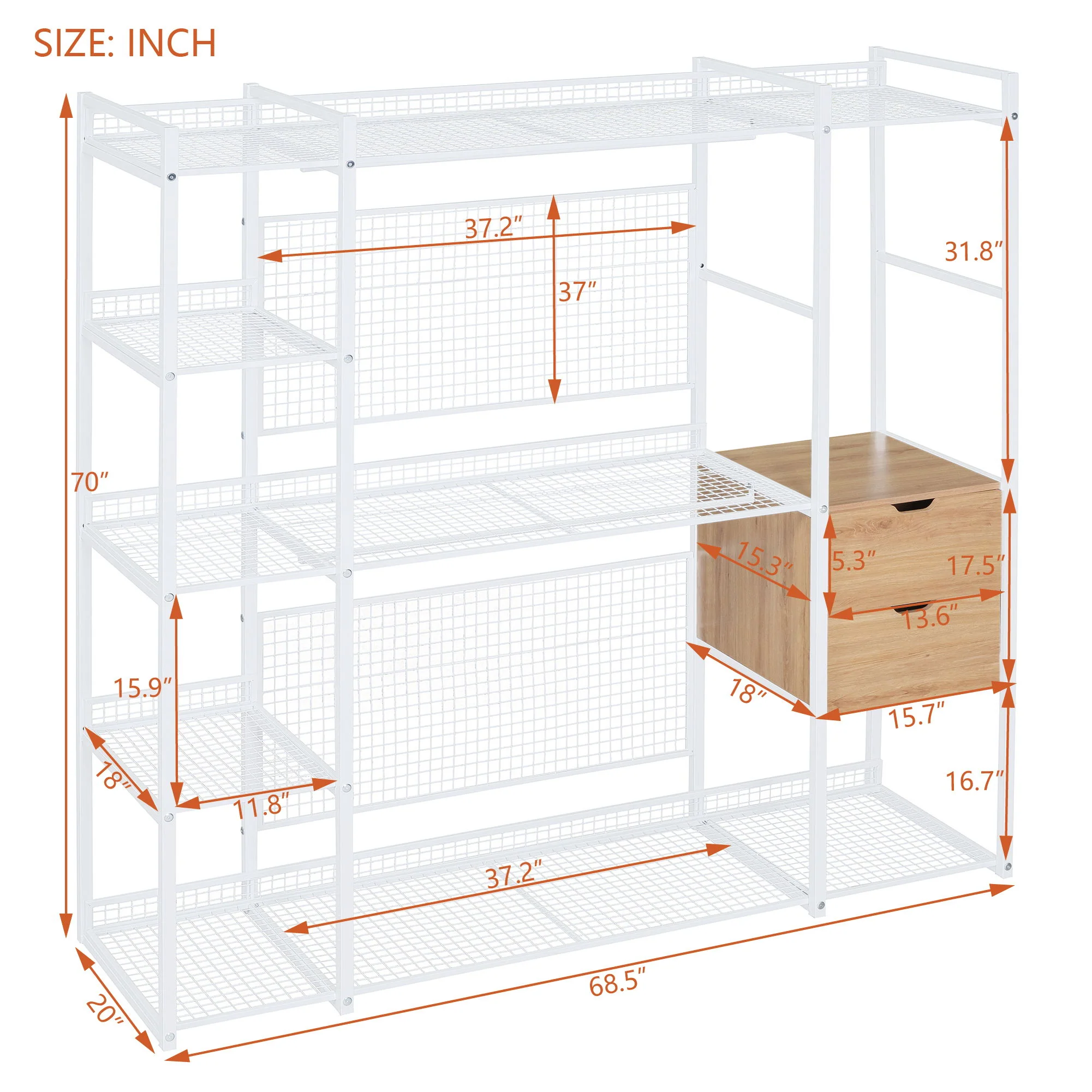 Open Style Wardrobe With Hanging Rails, Shelves And Drawers - Image 4