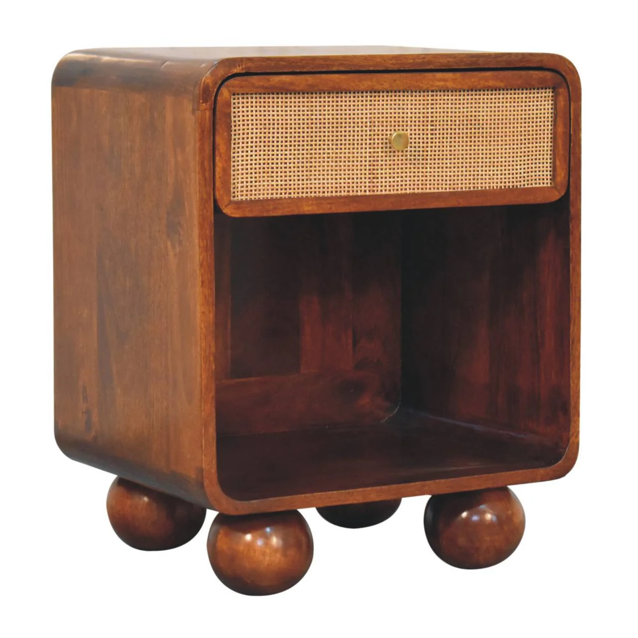 Open Woven Bedside Table, 1 Drawer - Chestnut - Image 2