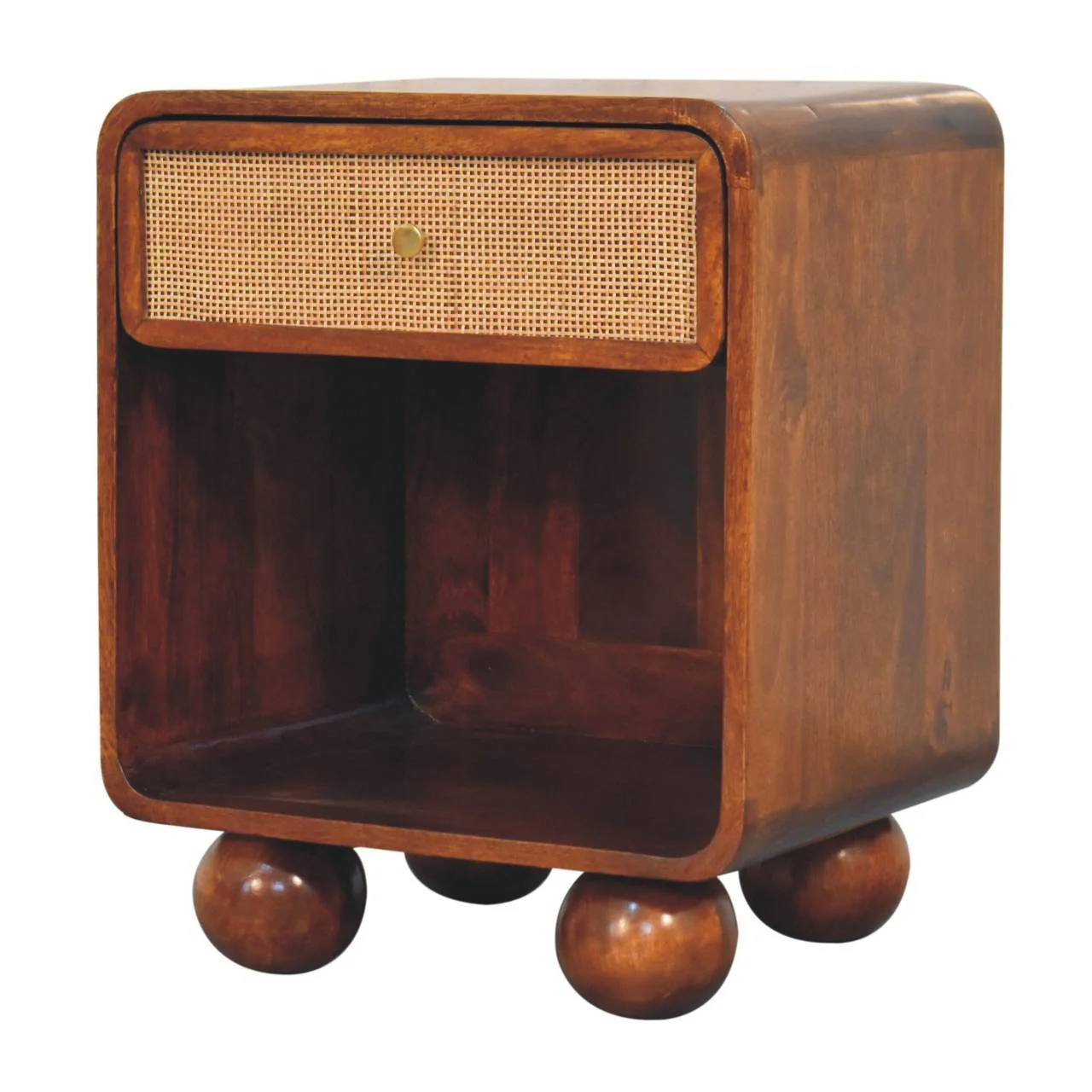 Open Woven Bedside Table, 1 Drawer - Chestnut - Image 3