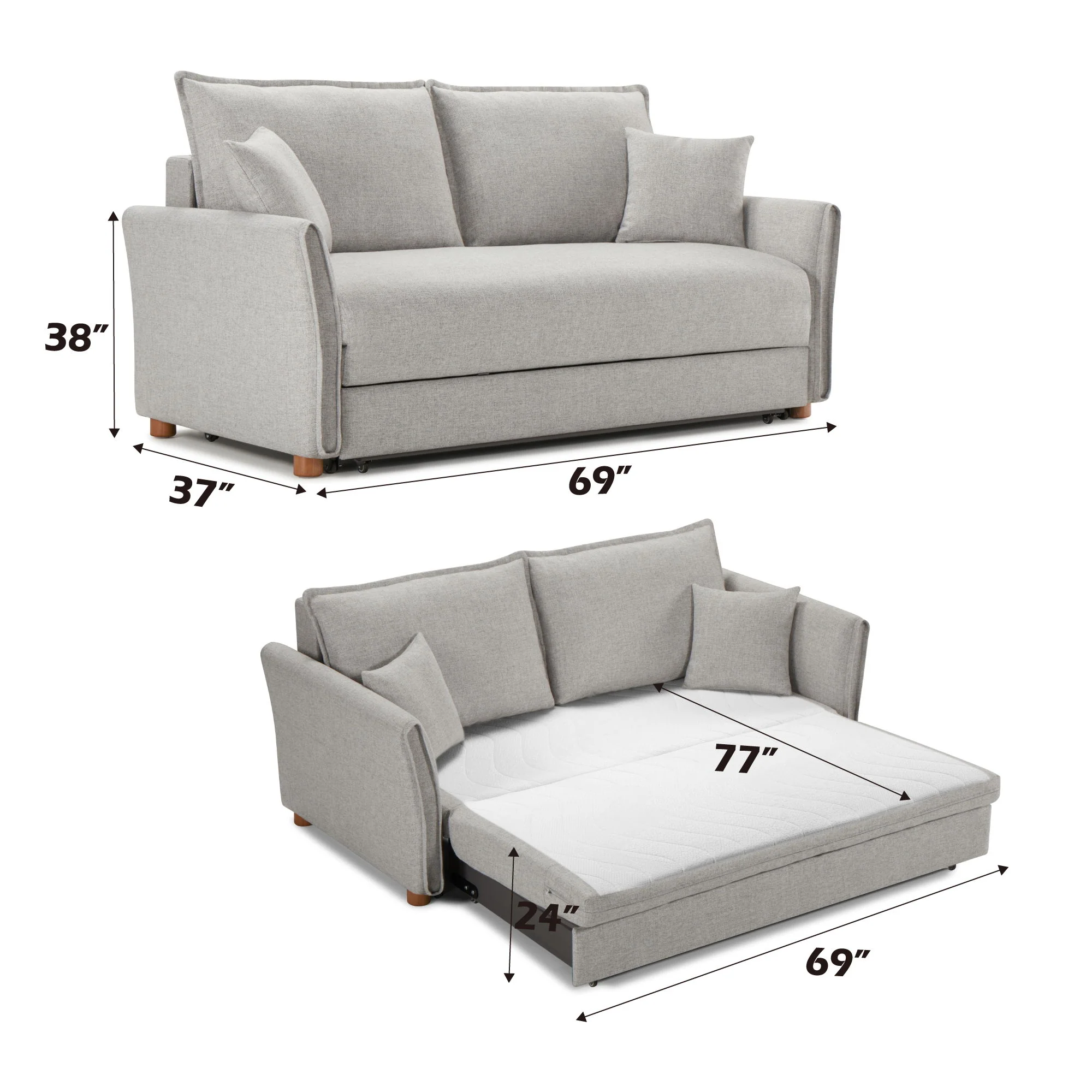 Oren - Chenille Sleeper Sectional Sofa With Storage 2 Toss Pillows - Gray - Image 3