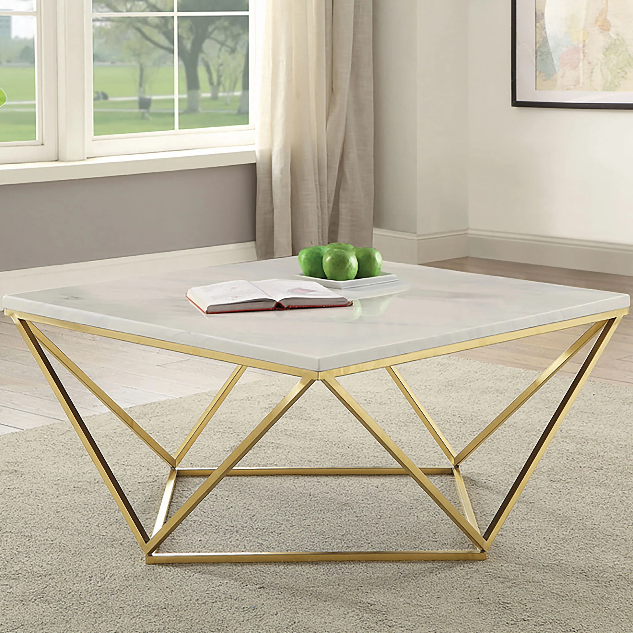 Orion - Coffee Table With Leg Geometric Design - White - Image 2