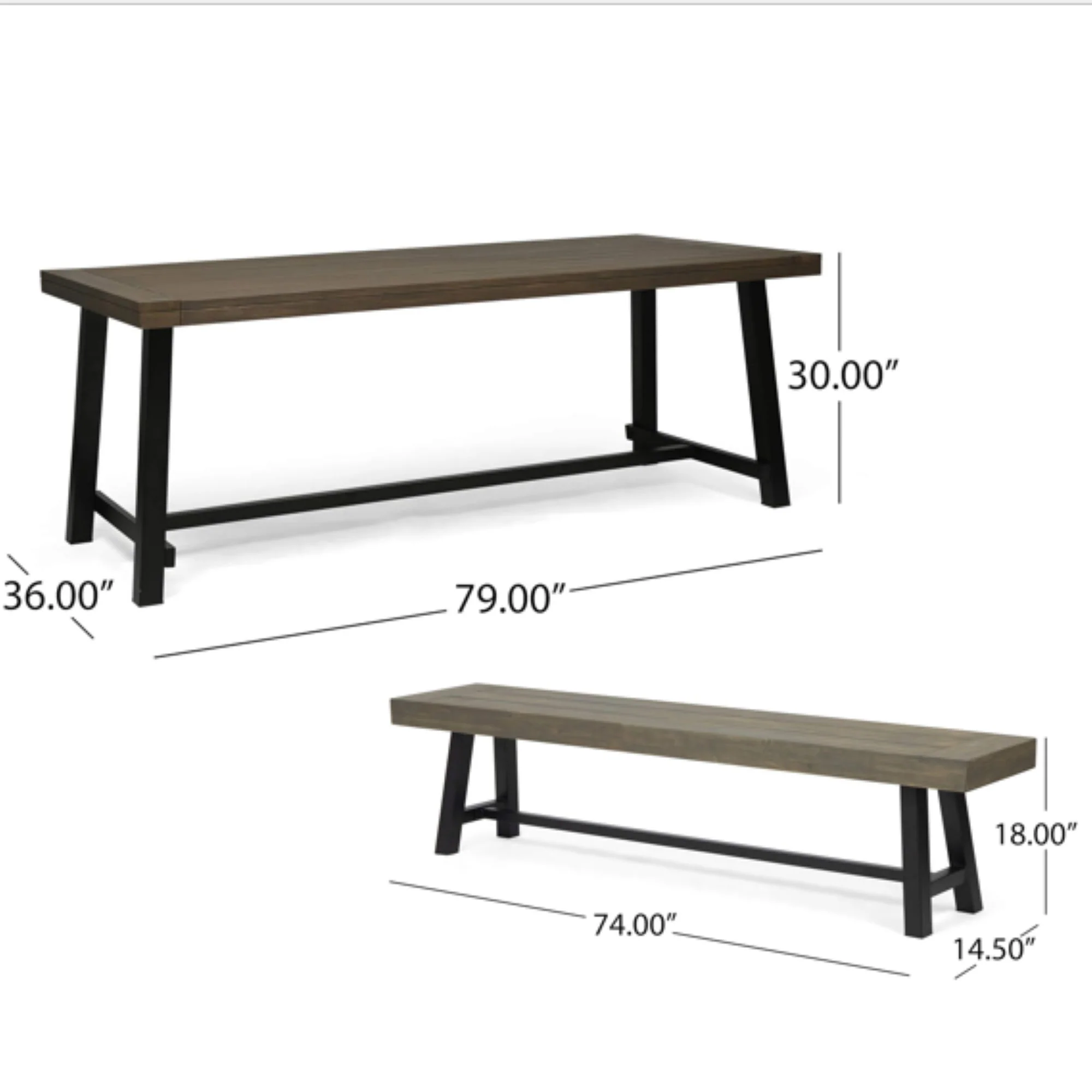 Outdoor 3 Piece Picnic Dining Set - Gray / Rustic Metal - Image 3