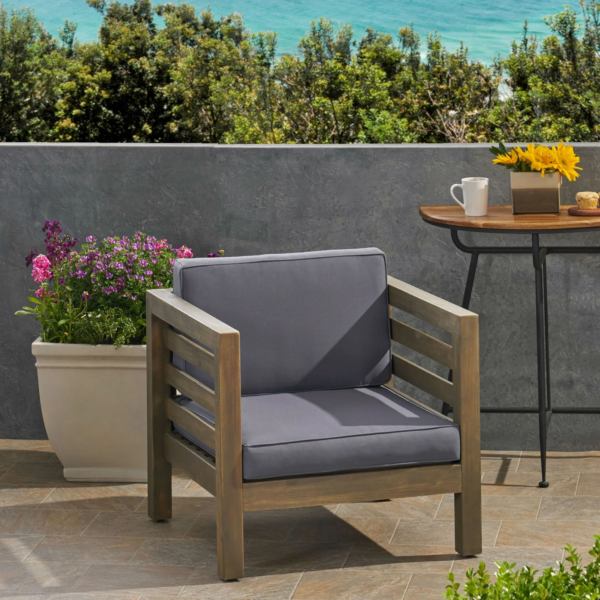 Outdoor Acacia Wood Patio Chair With Fabric Cushion - Image 13