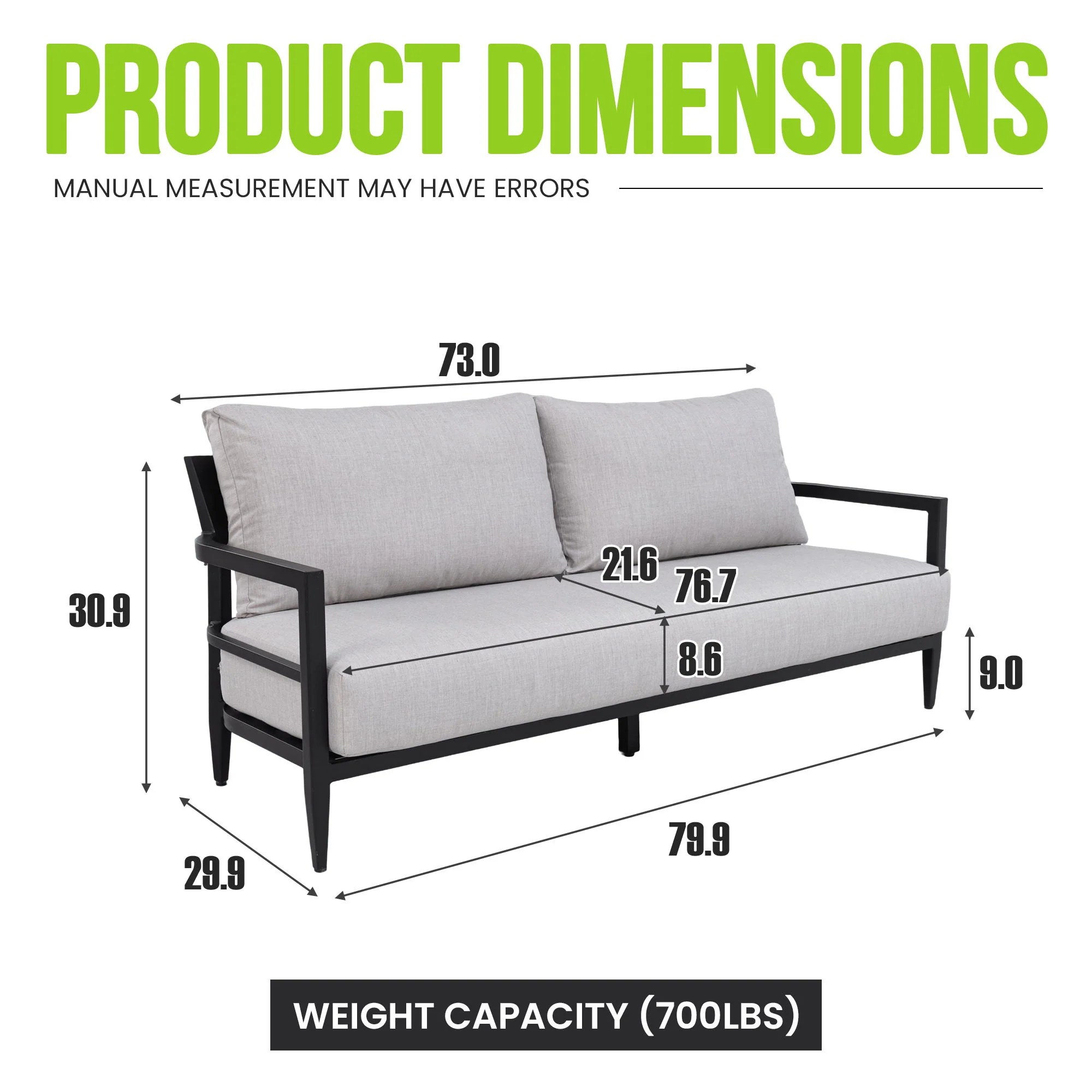 Outdoor Bench Seat Sofa, Sunbrella Cushion, Weather Resistant For Patio - Ember Black - Image 2