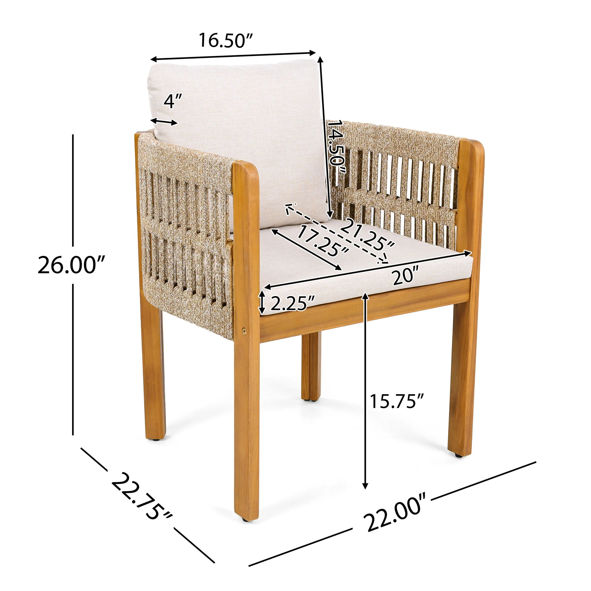 Outdoor Dining Chairs With Mix Rope Handles (Set of 2) - Image 4