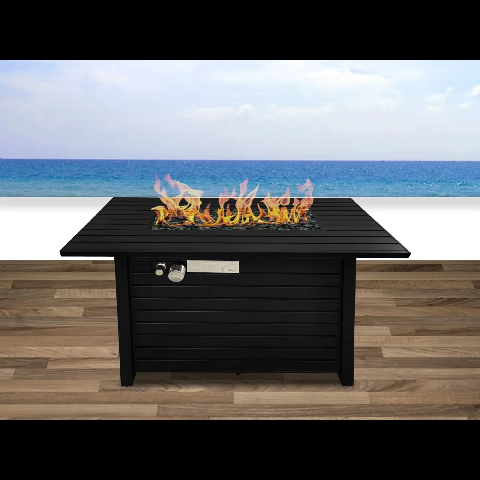 Outdoor Fire Pit Table With Lid, - Black - Image 2