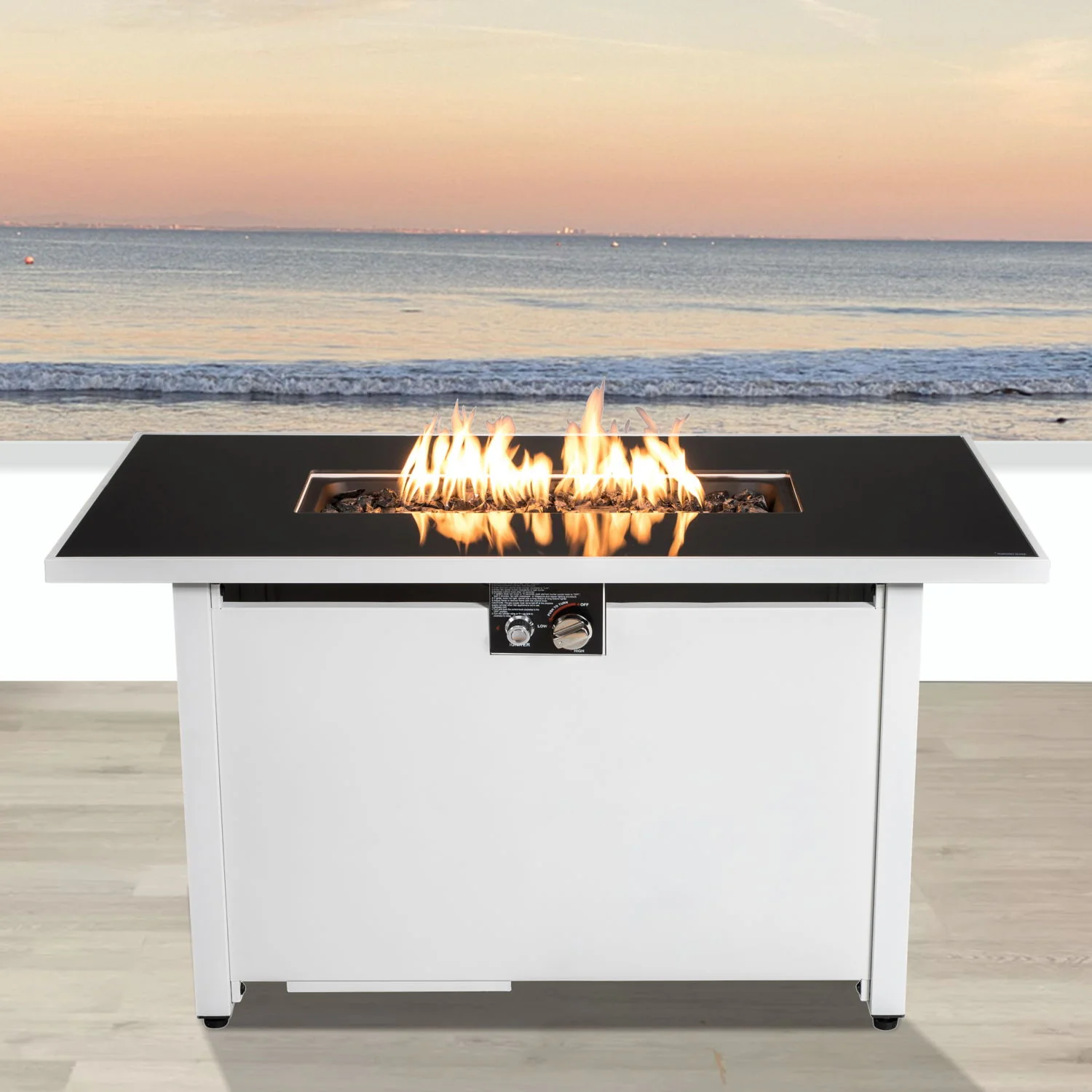 Outdoor Fire Pit Table With Lid - White / Black - Image 4