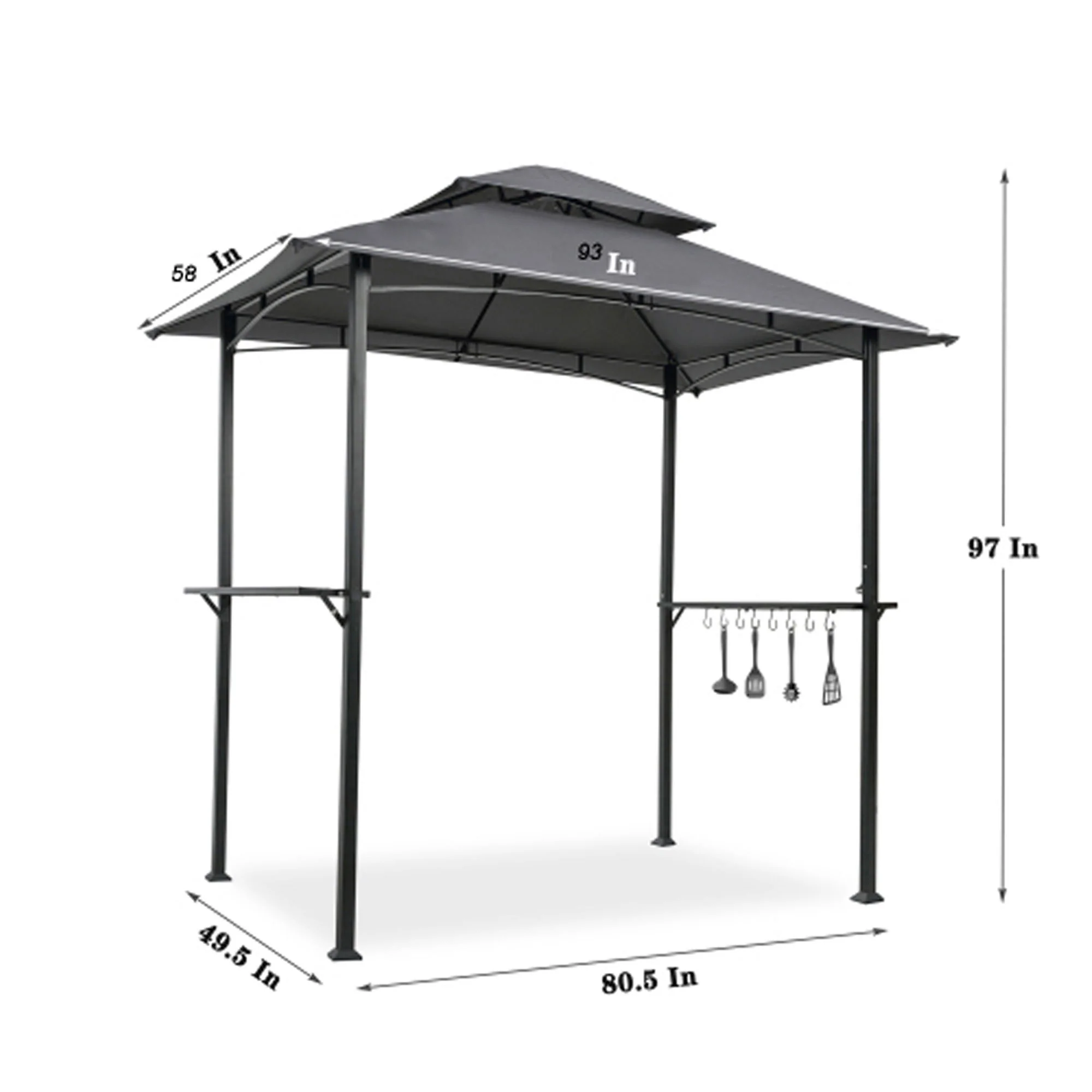 Outdoor Grill Gazebo With Double Tier Soft Top Canopy, Steel Frame, Bar Counters & Hook - Image 5