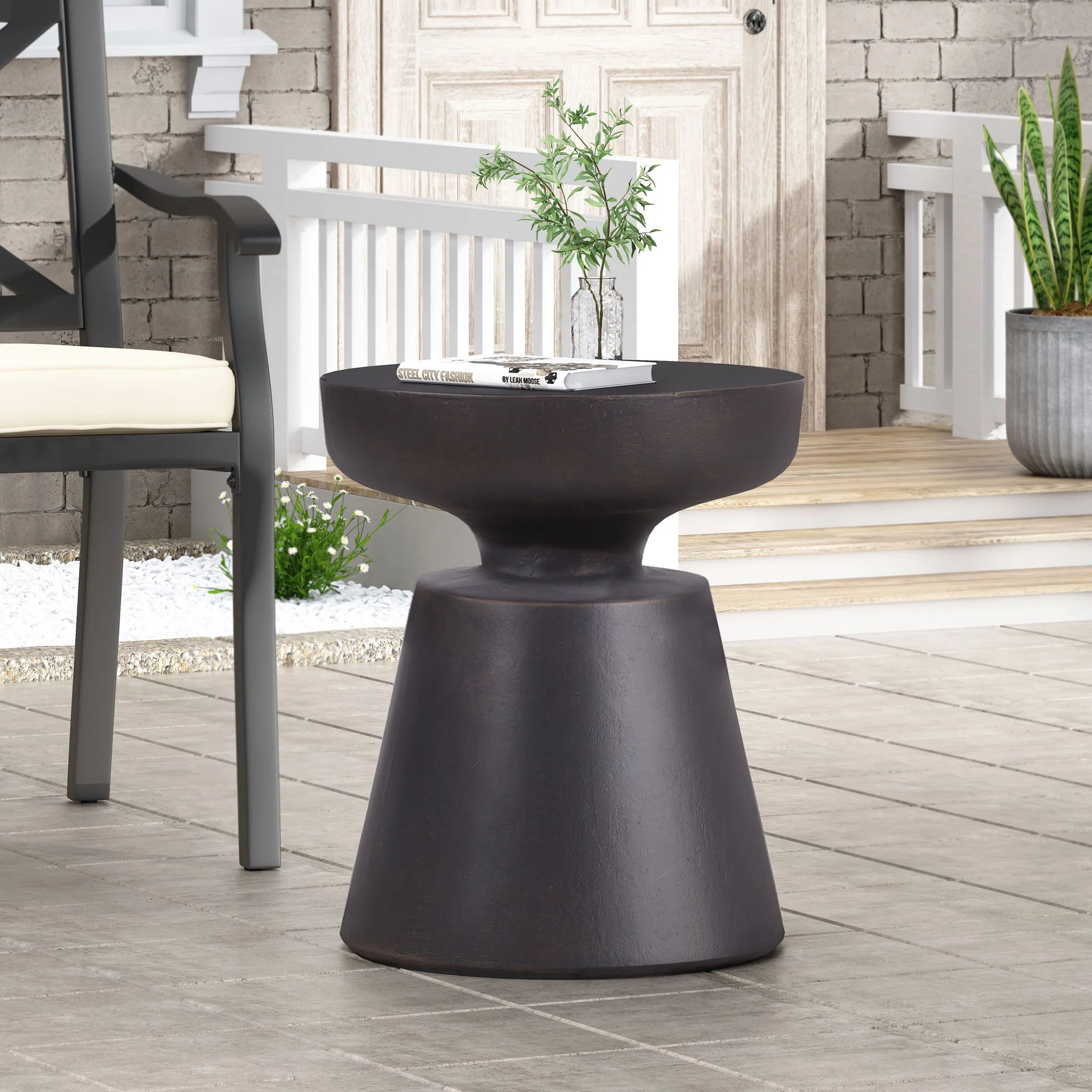 Outdoor Lightweight Concrete End Table With Half Sphere Top - Copper - Image 3