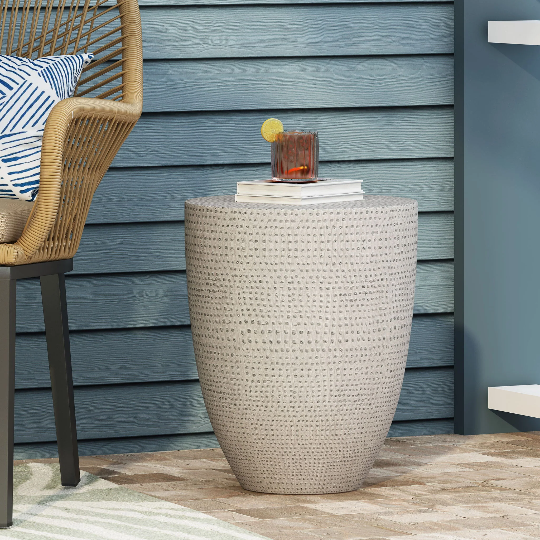 Outdoor Lightweight Concrete, Side Table - Natural - Image 3