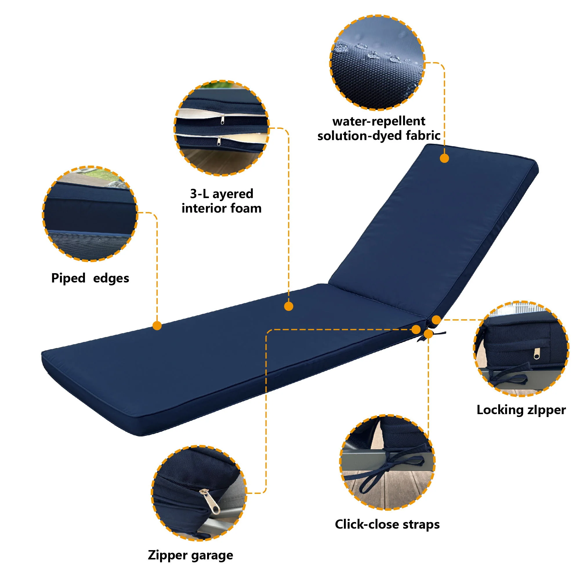 Outdoor Lounge Chair Cushion Replacement Patio Funiture Seat Cushion Chaise - Image 2
