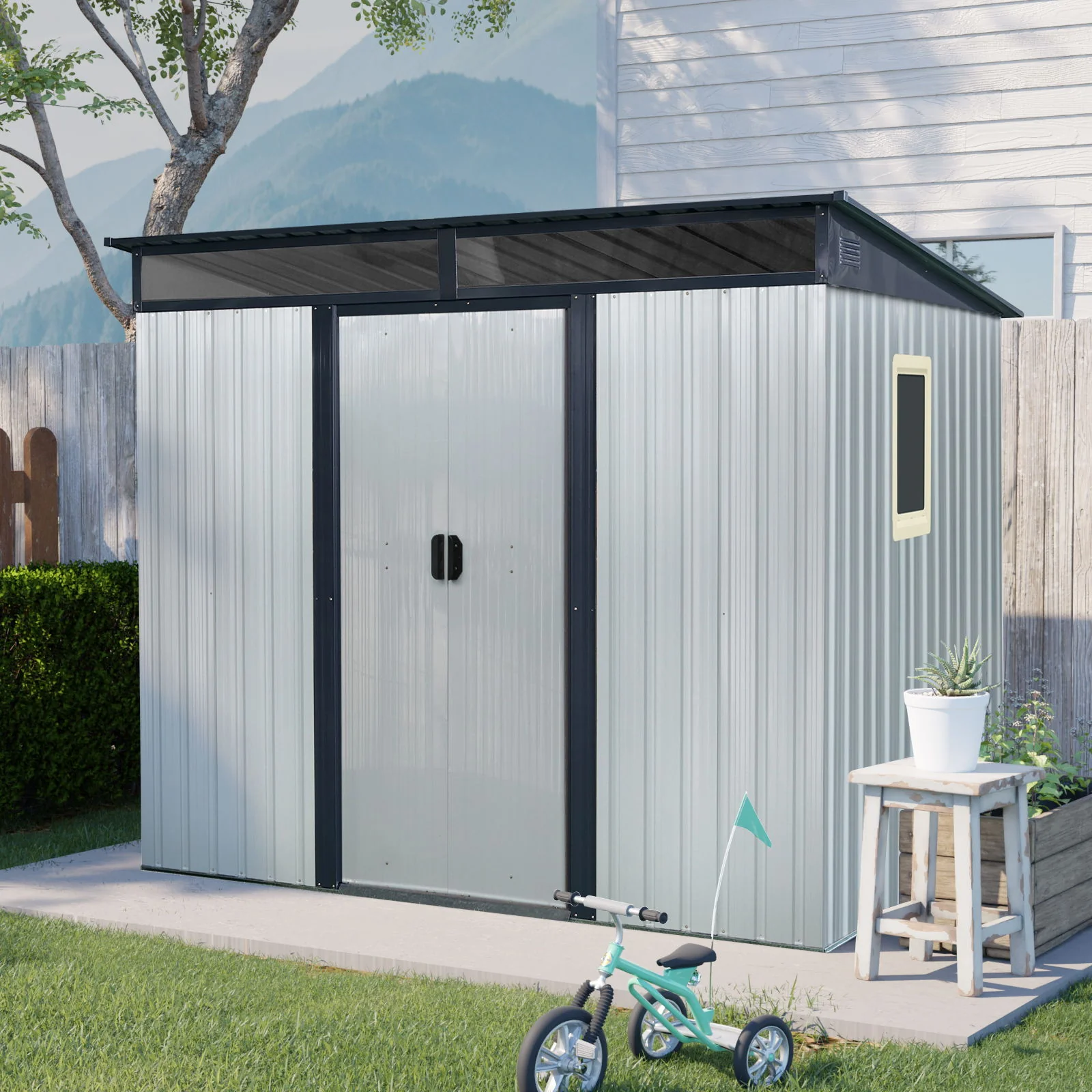 Outdoor Metal Storage Shed With Window And Transparent Plate For Garden, Lawn - Image 12