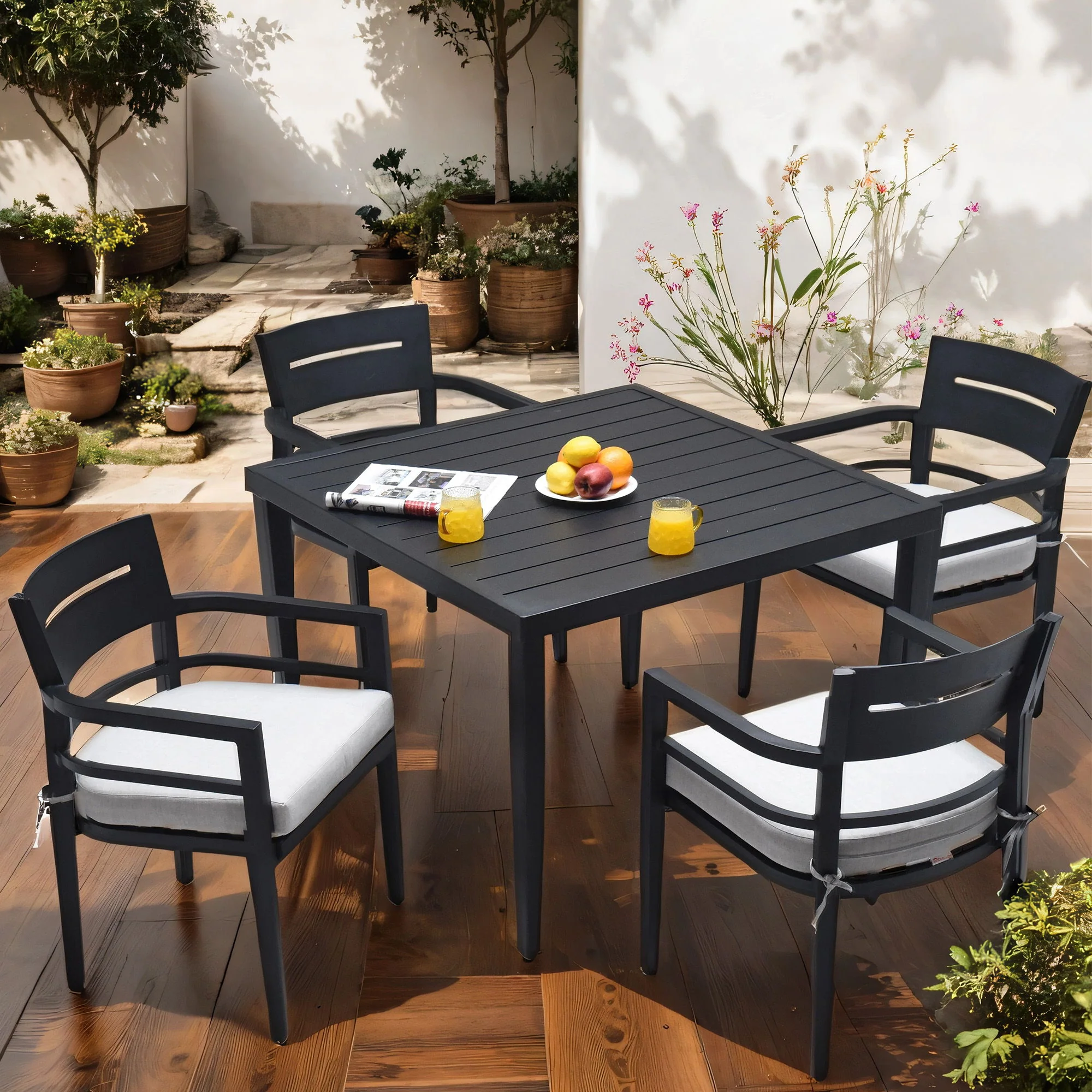 Outdoor Modern Dining Set, Chairs Sunbrella Cushioned And Dining Table With Umbrella Hole - Image 6