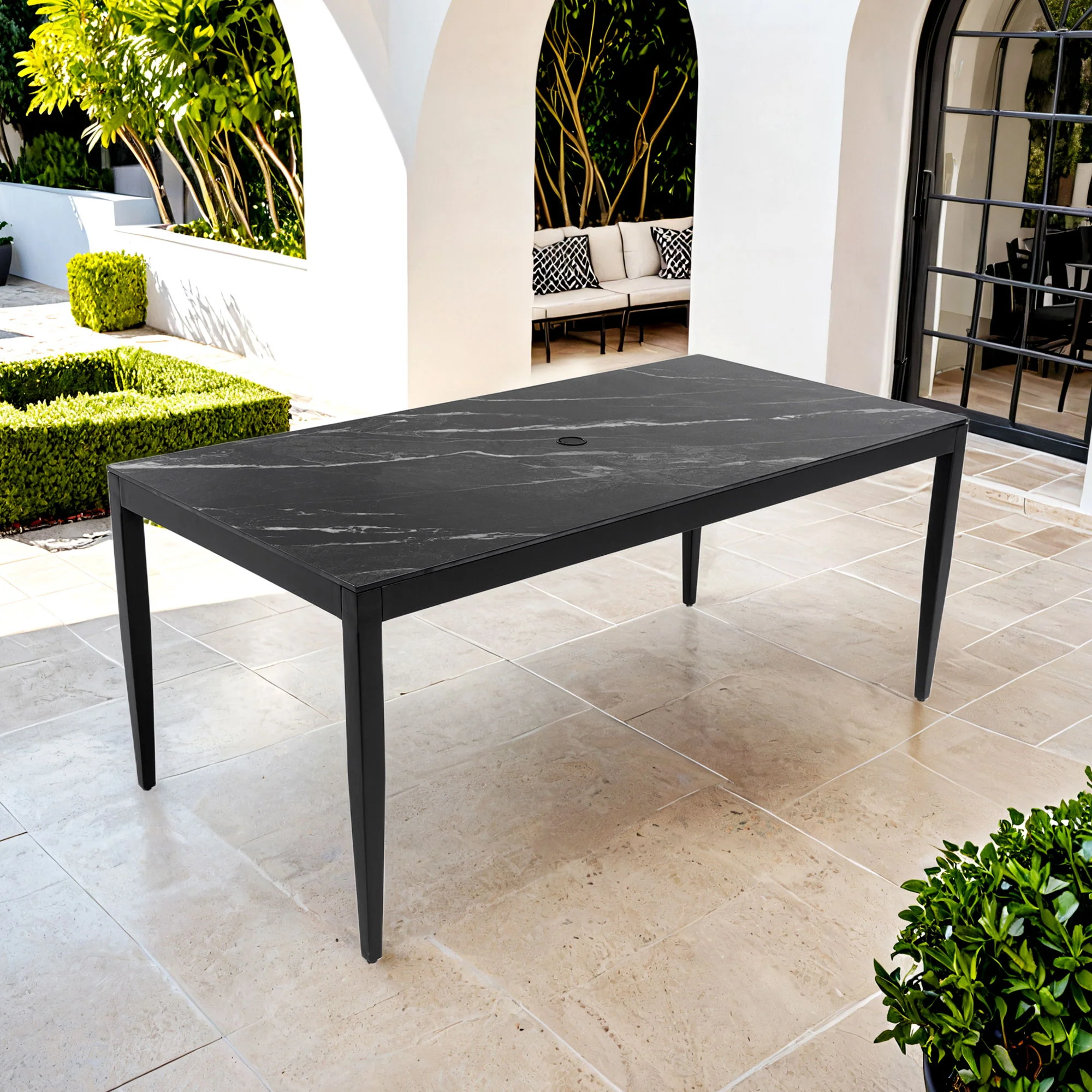 Outdoor Modern Patio Dining Table, Post Tapered Legs, Weatherproof & Rust Free - Image 3