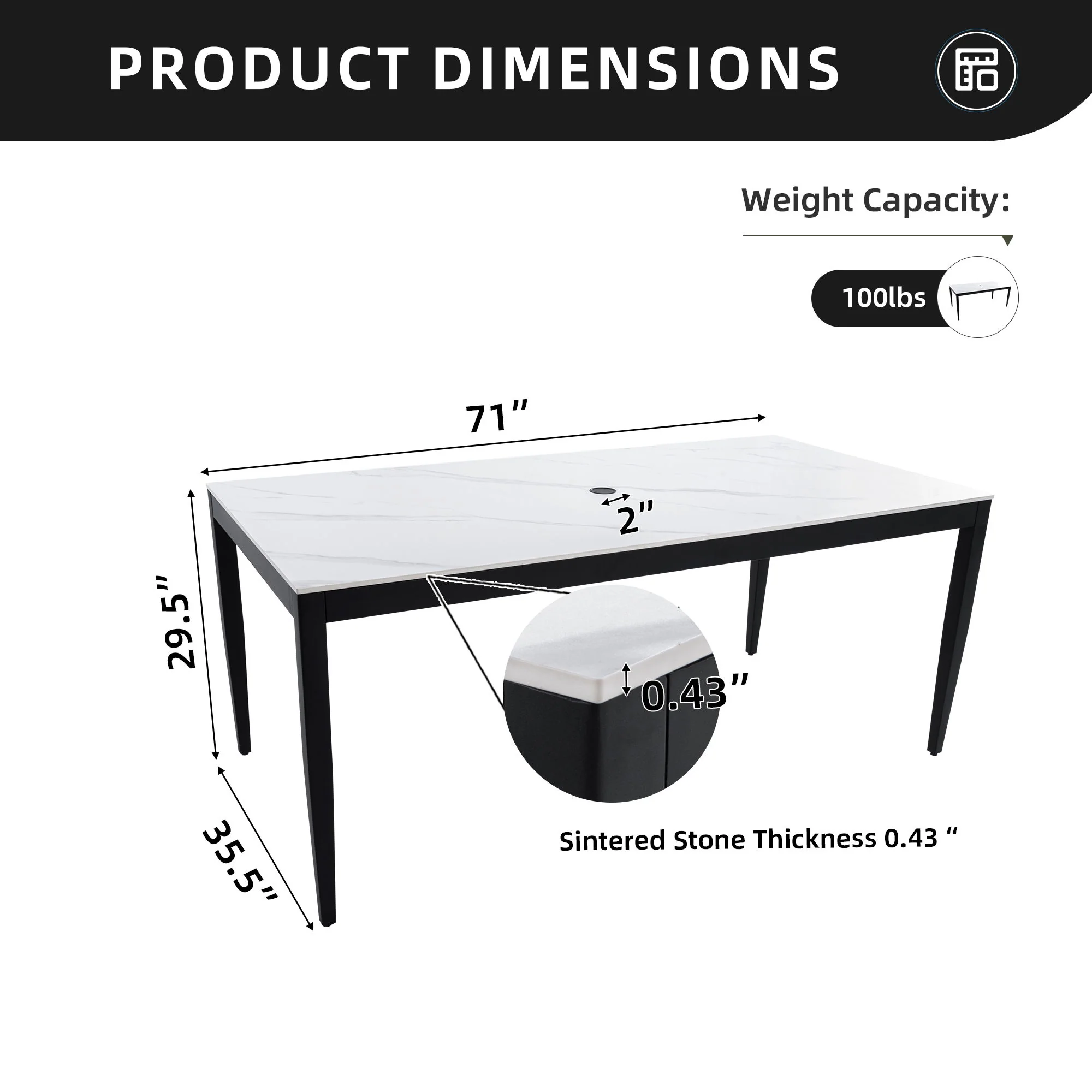 Outdoor Modern Patio Dining Table, Post Tapered Legs, Weatherproof & Rust Free - Image 4
