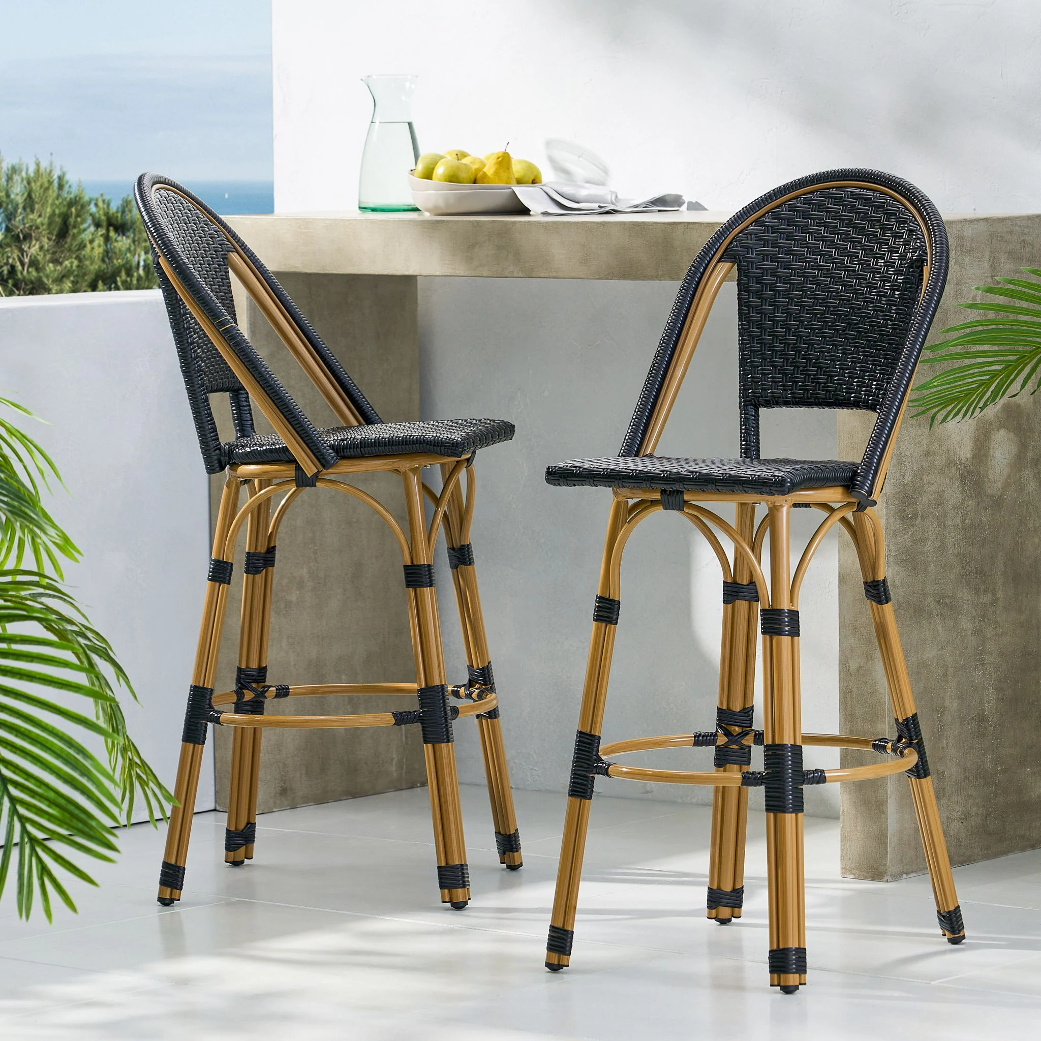 Outdoor Rattan And Aluminum French Barstools (Set of 2) - Image 3