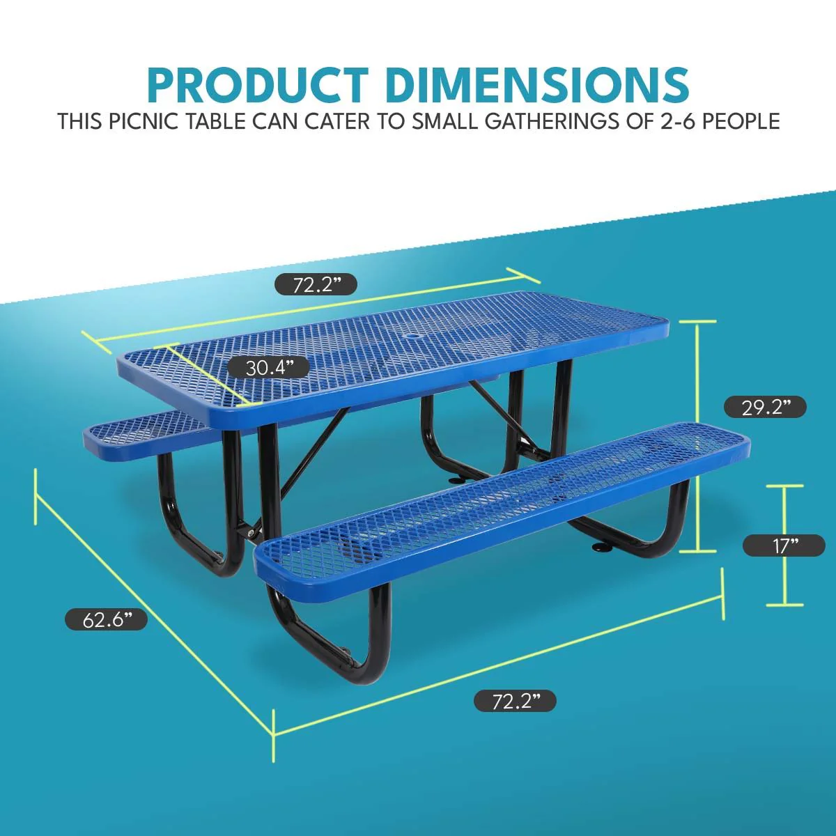 Outdoor Steel Picnic Rectangular Table With Umbrella Pole - Image 10