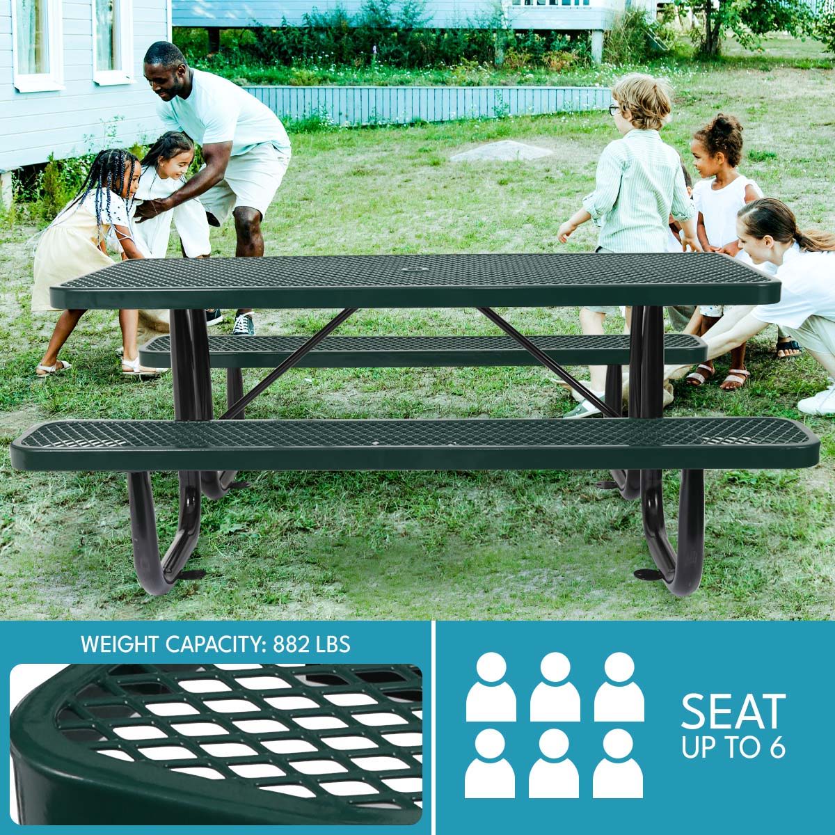Outdoor Steel Picnic Rectangular Table With Umbrella Pole - Image 11
