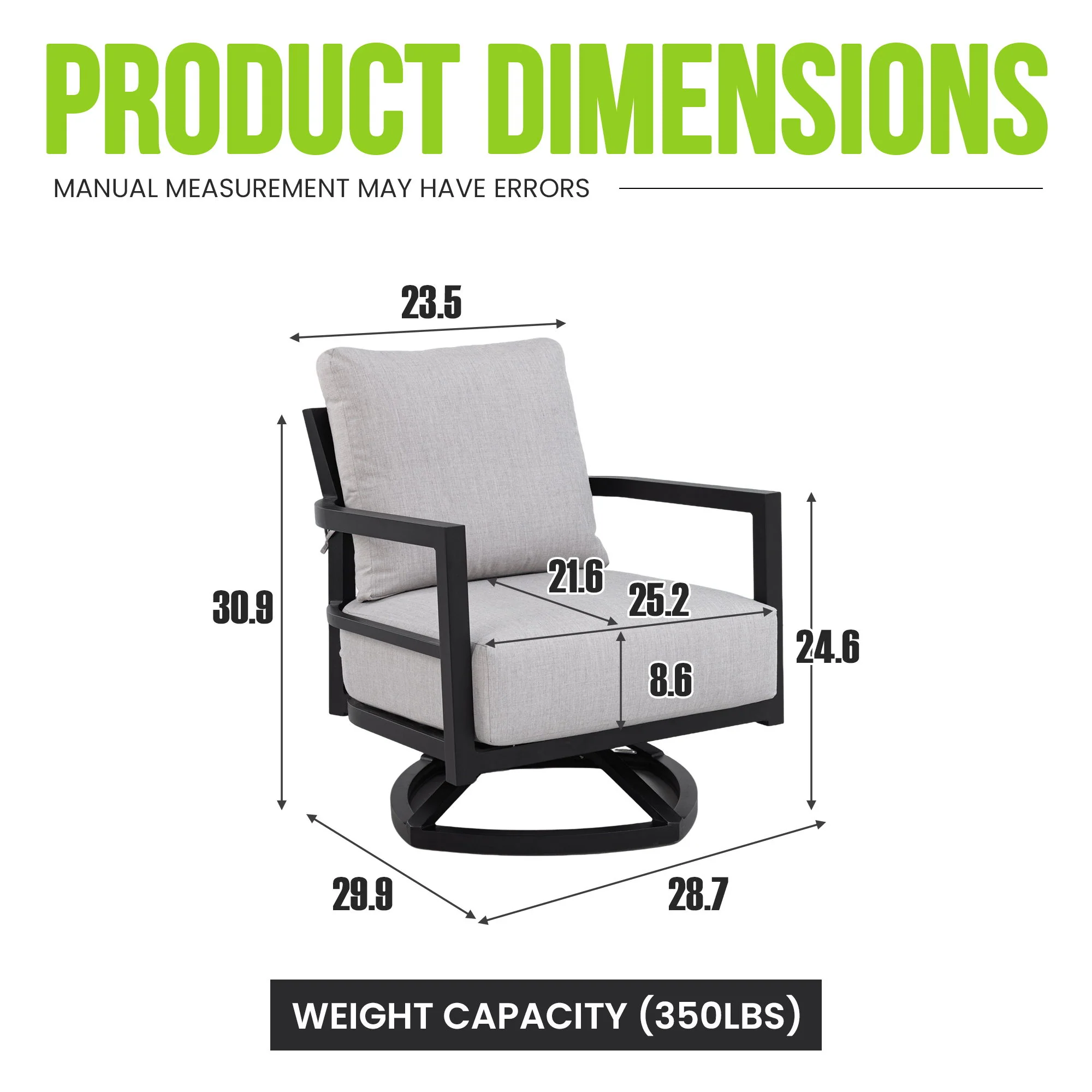 Outdoor Swivel Lounge Chair With Sunbrella Cushion, Weather Resistant - Ember Black - Image 4