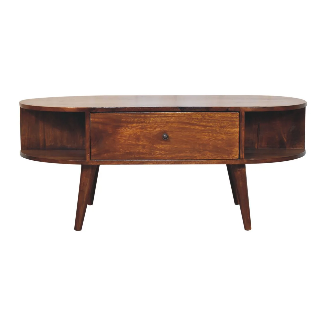 Oval Coffee Table With 1 Drawer - Chestnut - Image 2
