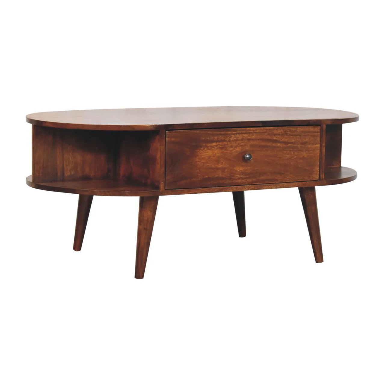 Oval Coffee Table With 1 Drawer - Chestnut - Image 3