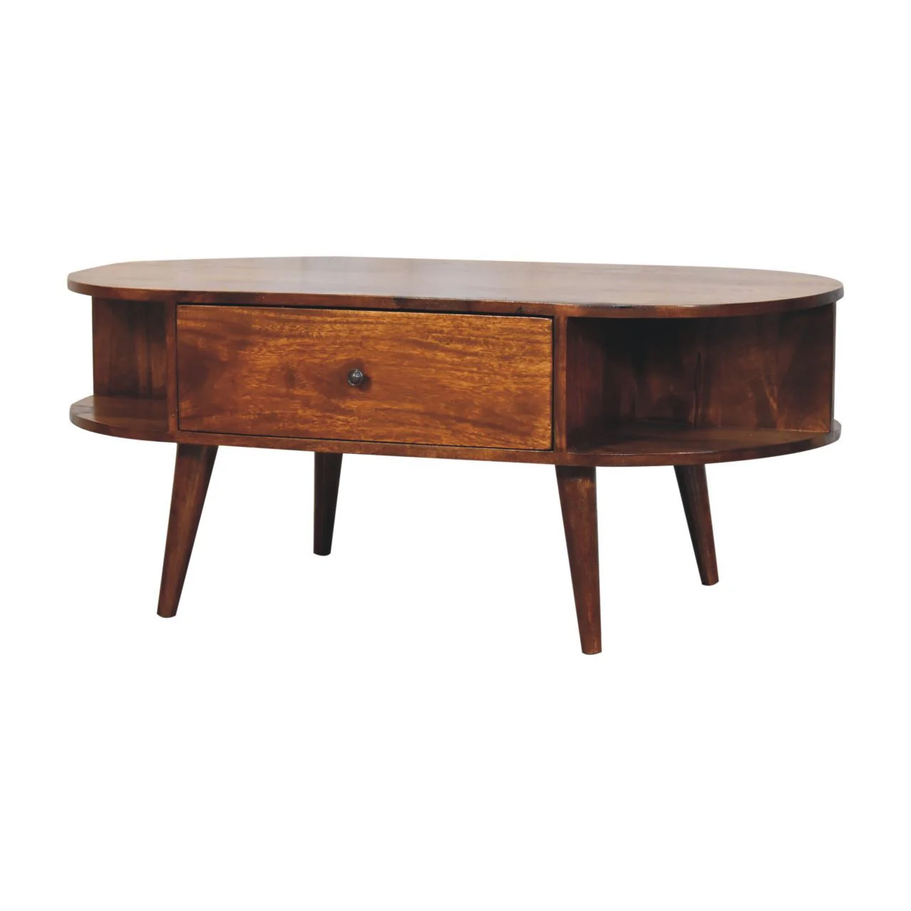 Oval Coffee Table With 1 Drawer - Chestnut - Image 4