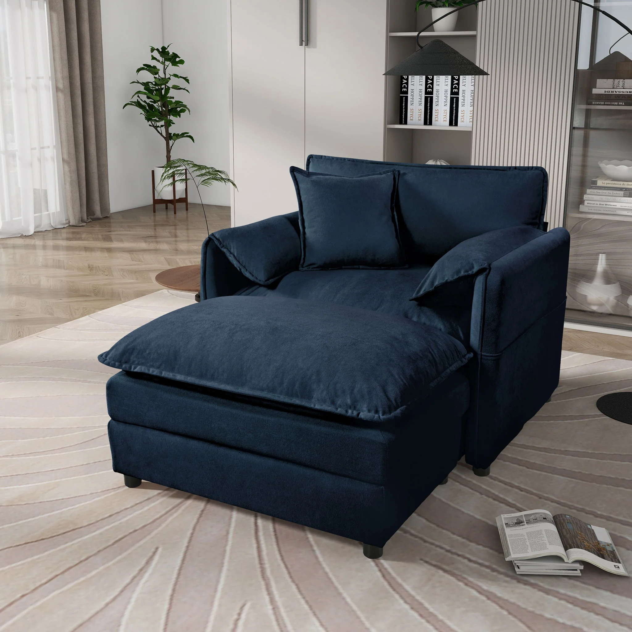 Oversized Chair With Movable Ottoman, Soft Upholstered Lounge Chair - Image 4