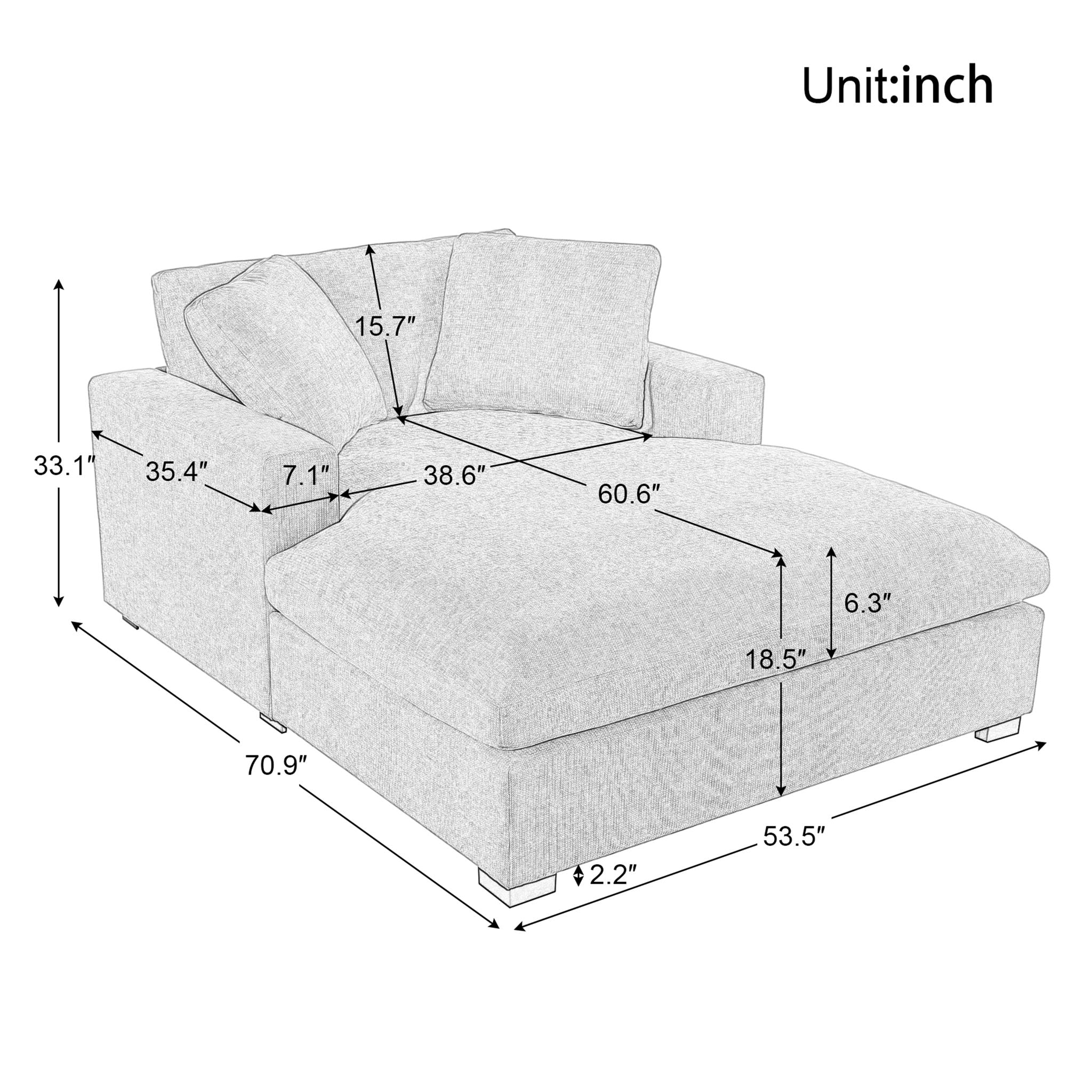 Oversized Chaise, Lounge Chair Classic Design, Soft Fabric, Durable Frame With Solid Wood Legs - Image 7