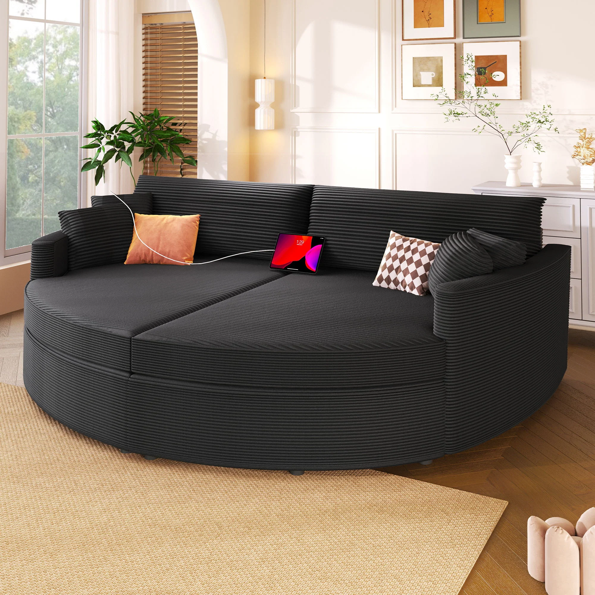 Oversized Double Chaise Lounge Sofa With USB Ports - Image 6