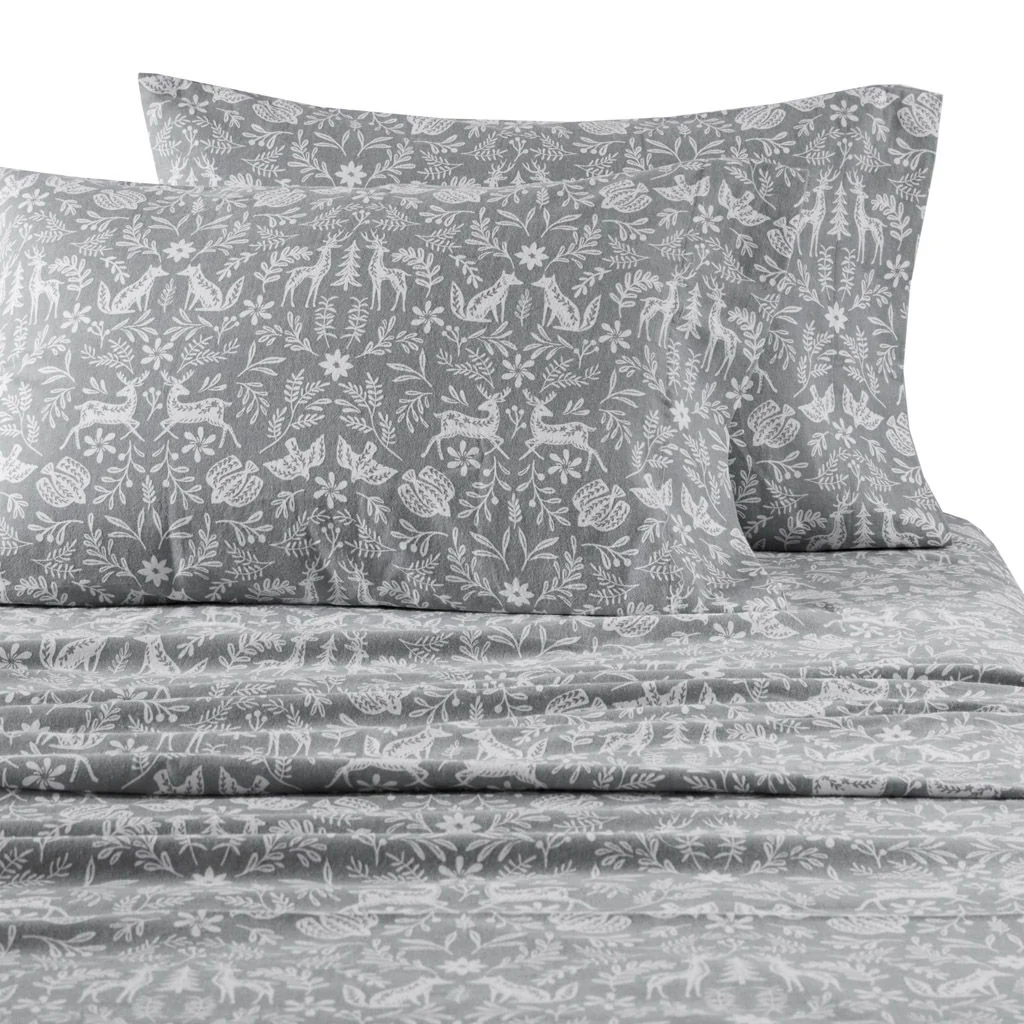 Oversized Flannel - 4 Piece Full Sheet Set - Sage Winter Fauna - Image 2