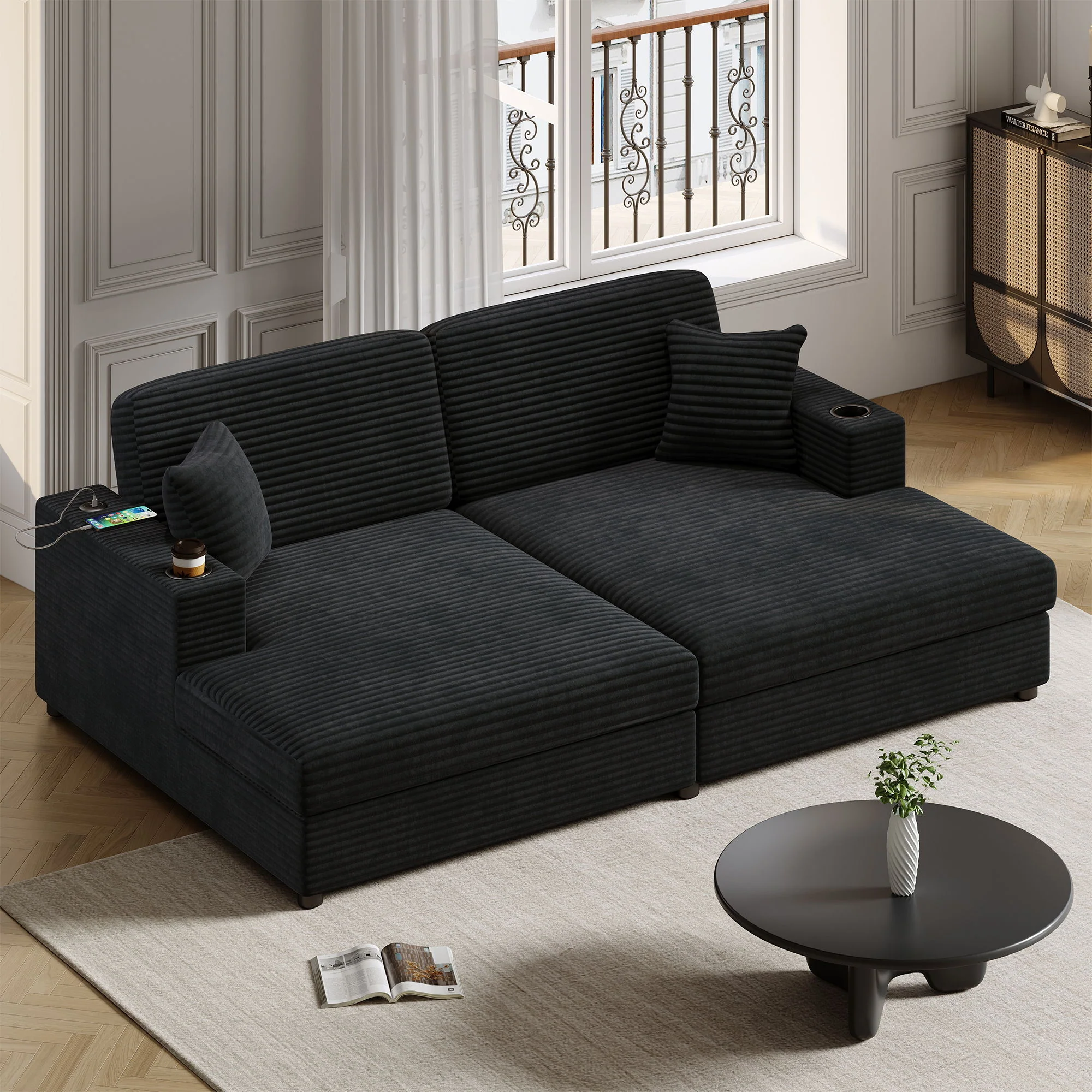 Oversized Loveseat Chaise With 2 USB Ports, 2 Cup Holders And 2 Throw Pillows - Image 10