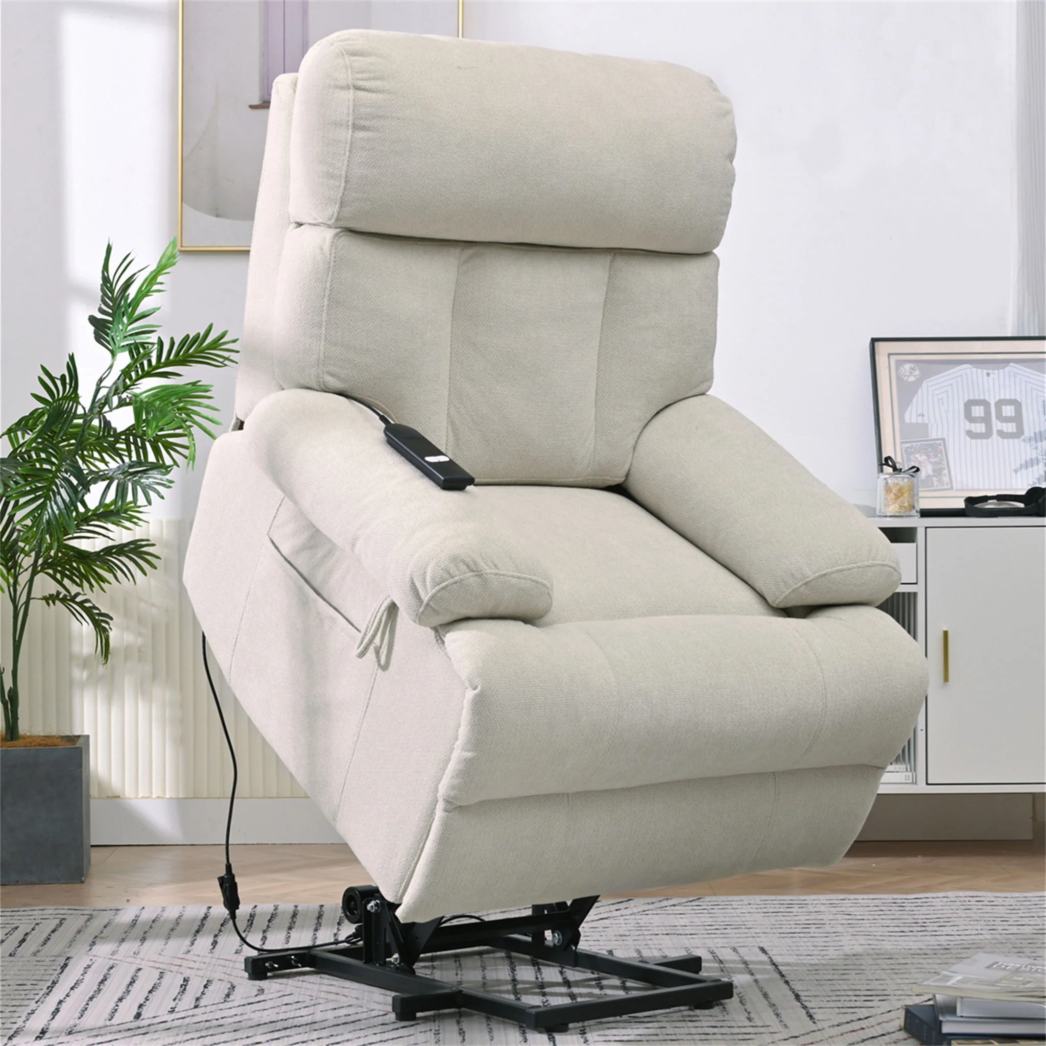 Oversized Power Lift Recliner Chai With Remote Control, Side Pocket, Spacious Seat - Image 2