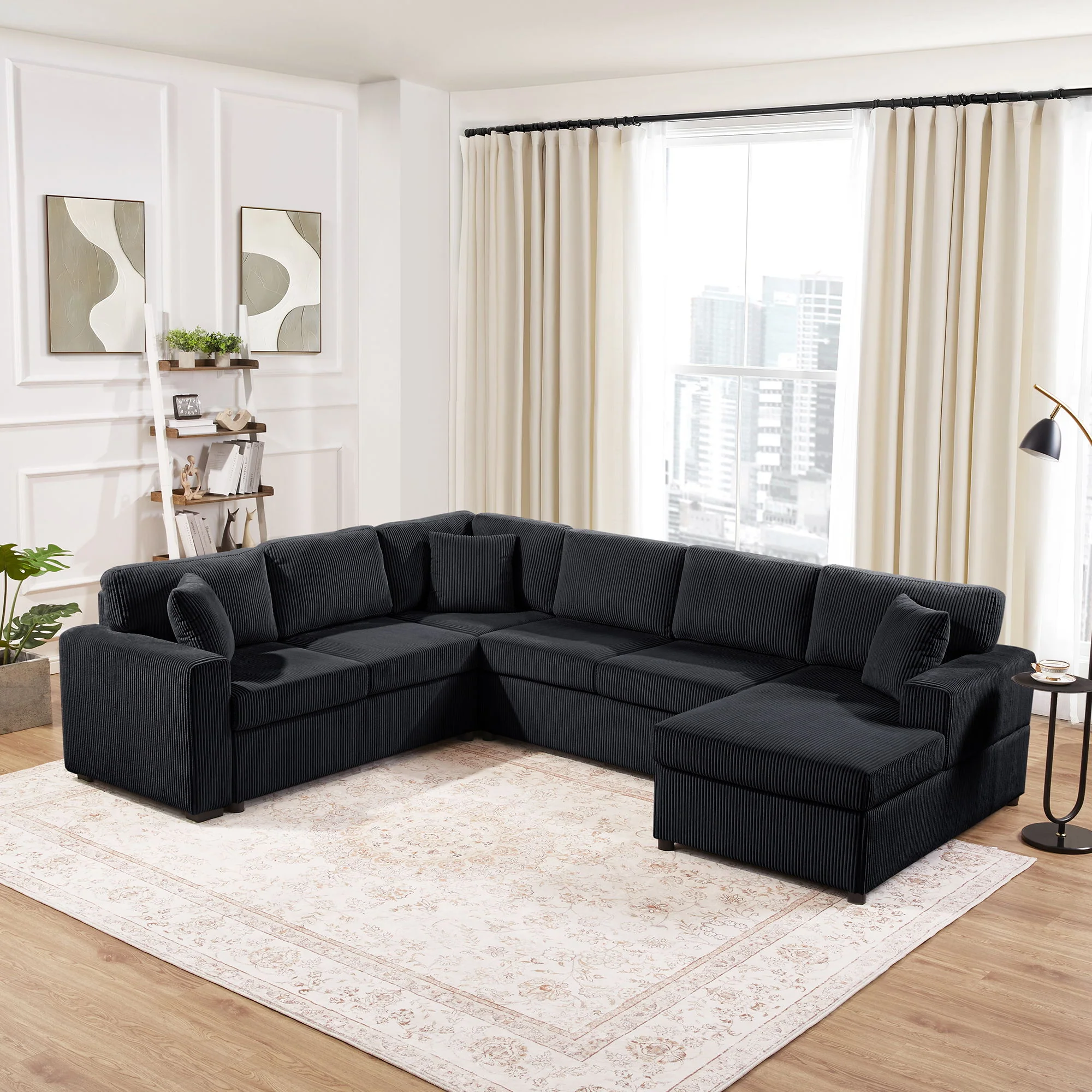 Oversized Sectional U-Shaped Sofa With Chaise Lounge And Three Soft Throw Pillows - Image 6