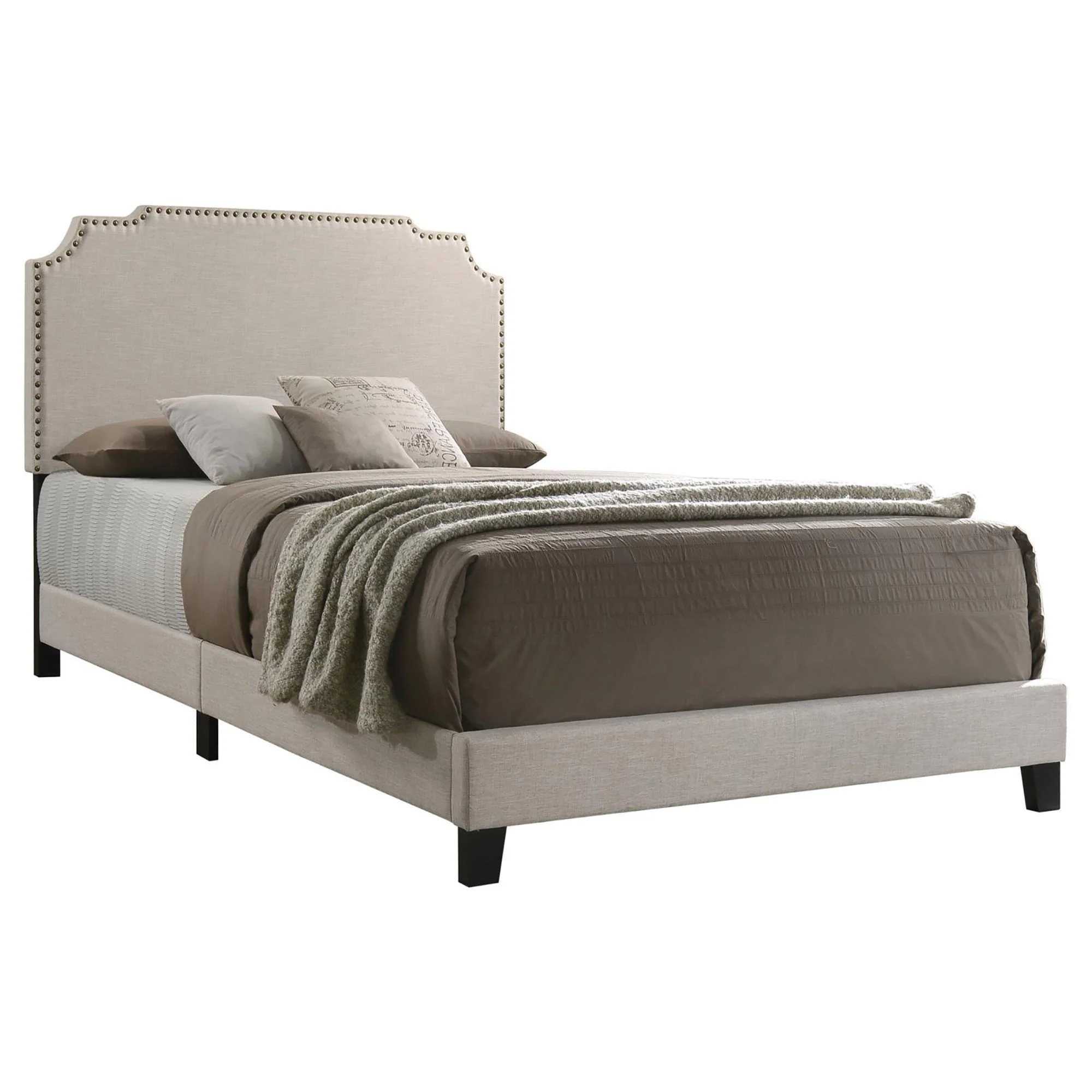 Panel Bed With Nailhead Trim, Upholstered Headboard - Image 3