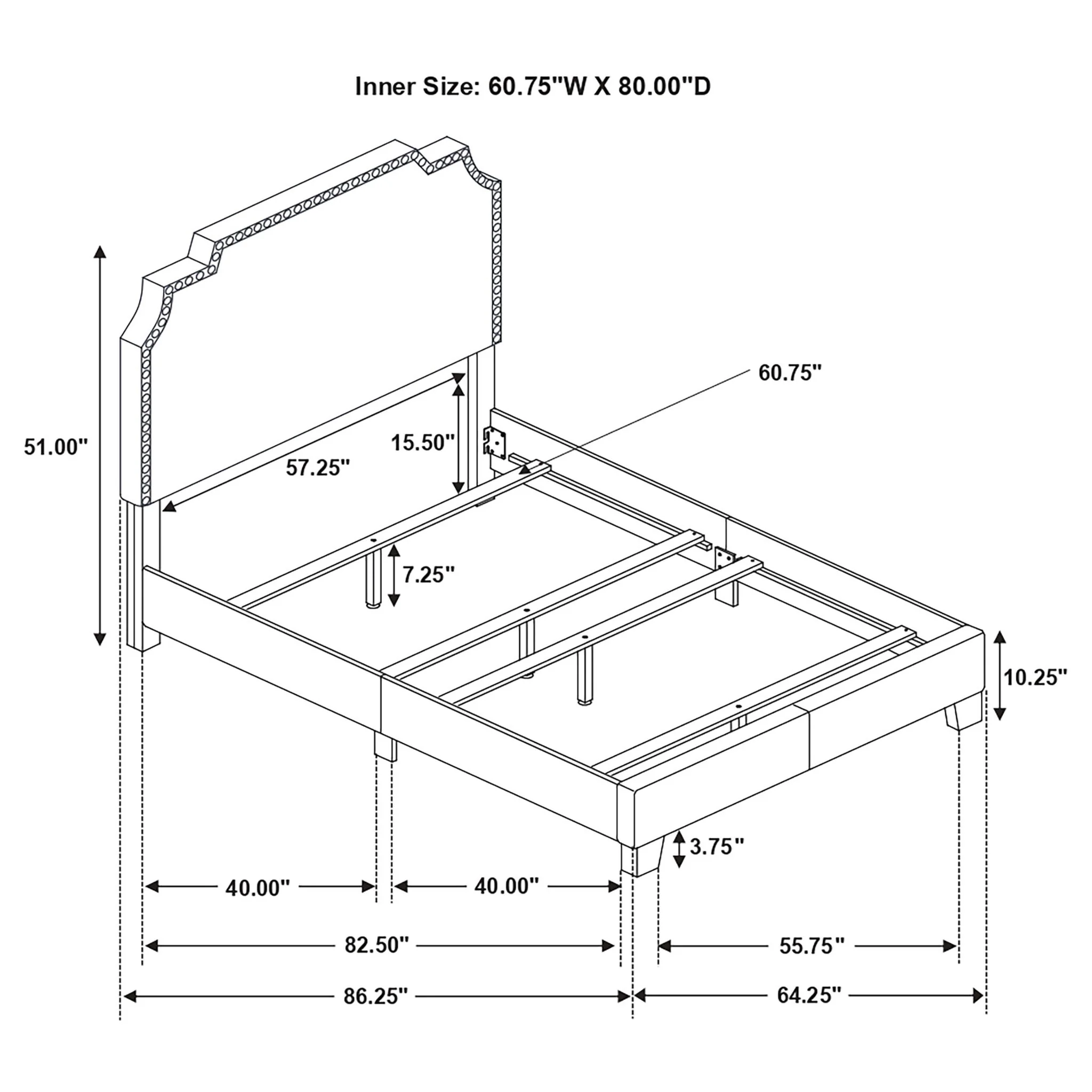 Panel Bed With Nailhead Trim, Upholstered Headboard - Image 4