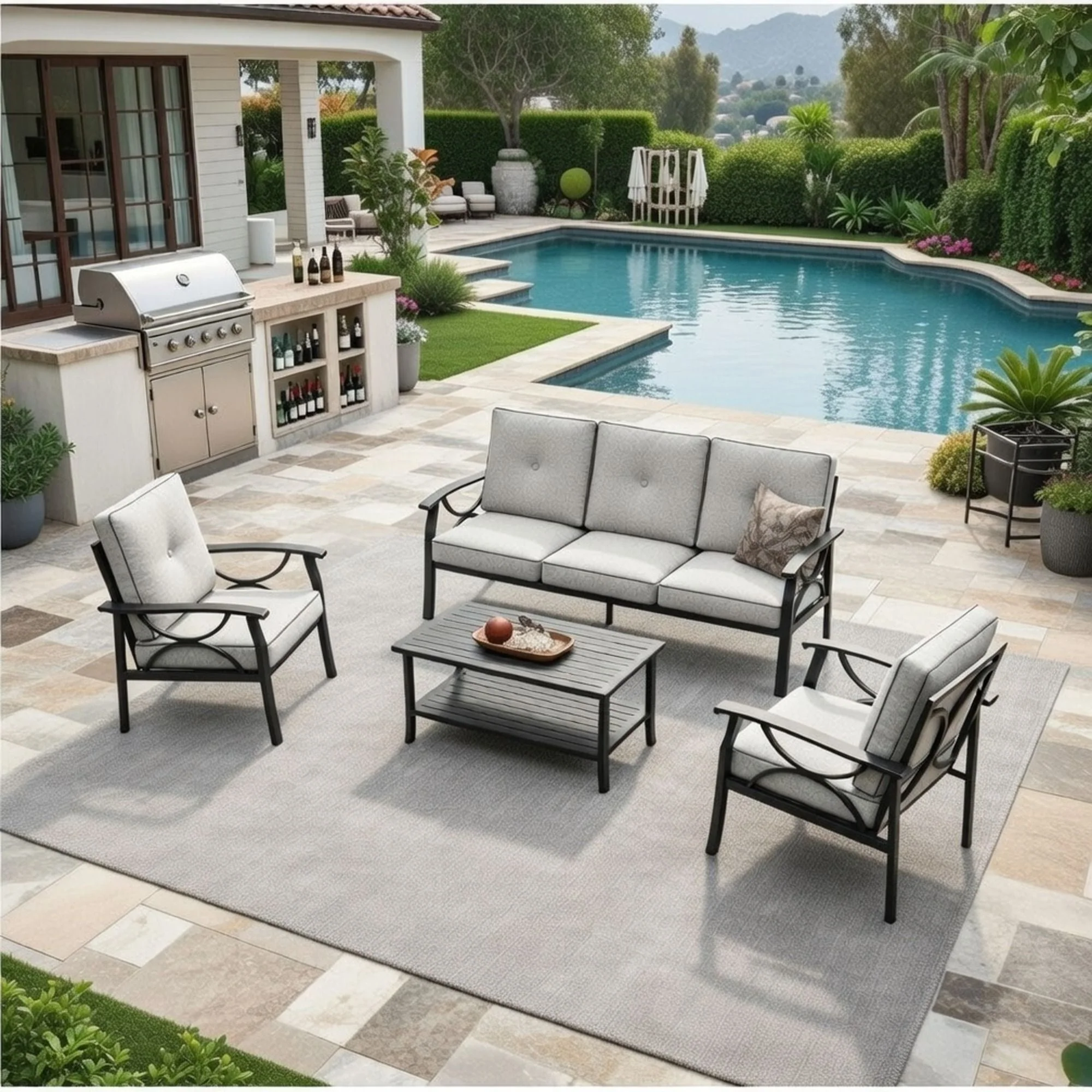 Patio Furniture Set With Coffee Table And Cushions For Backyard - Image 56
