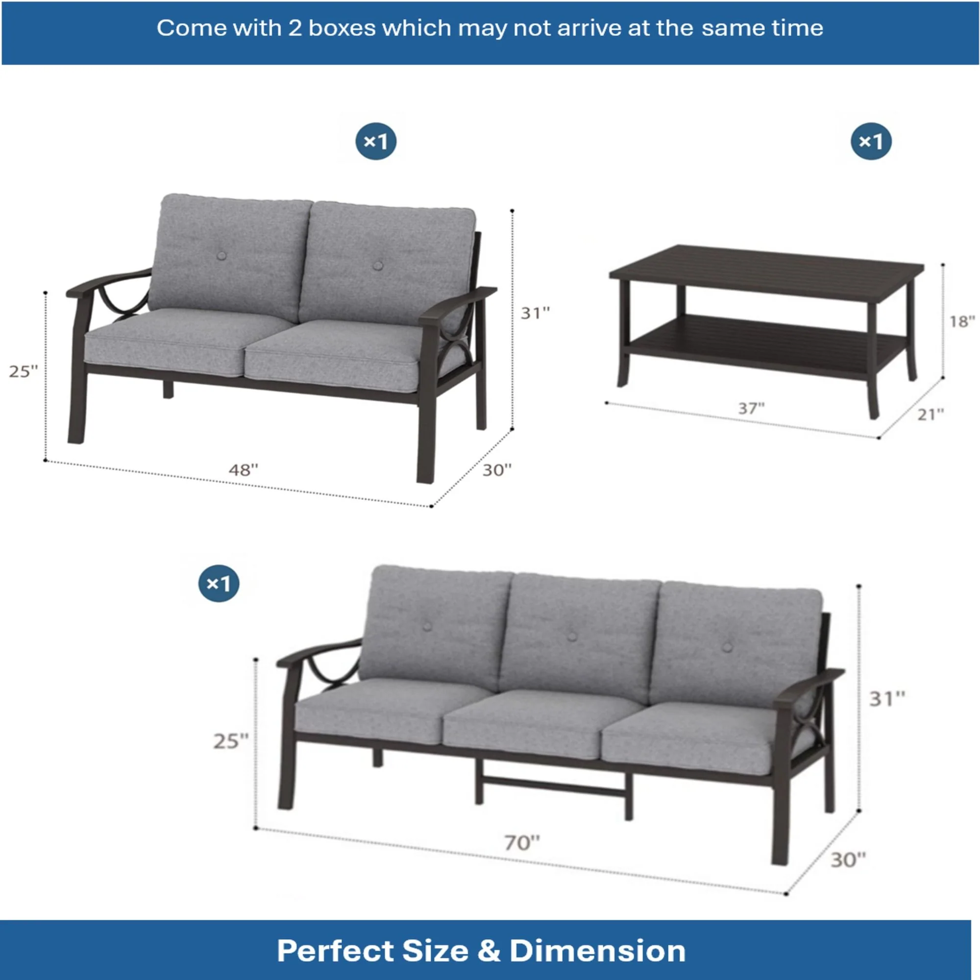 Patio Furniture Set With Coffee Table And Cushions For Backyard - Image 69