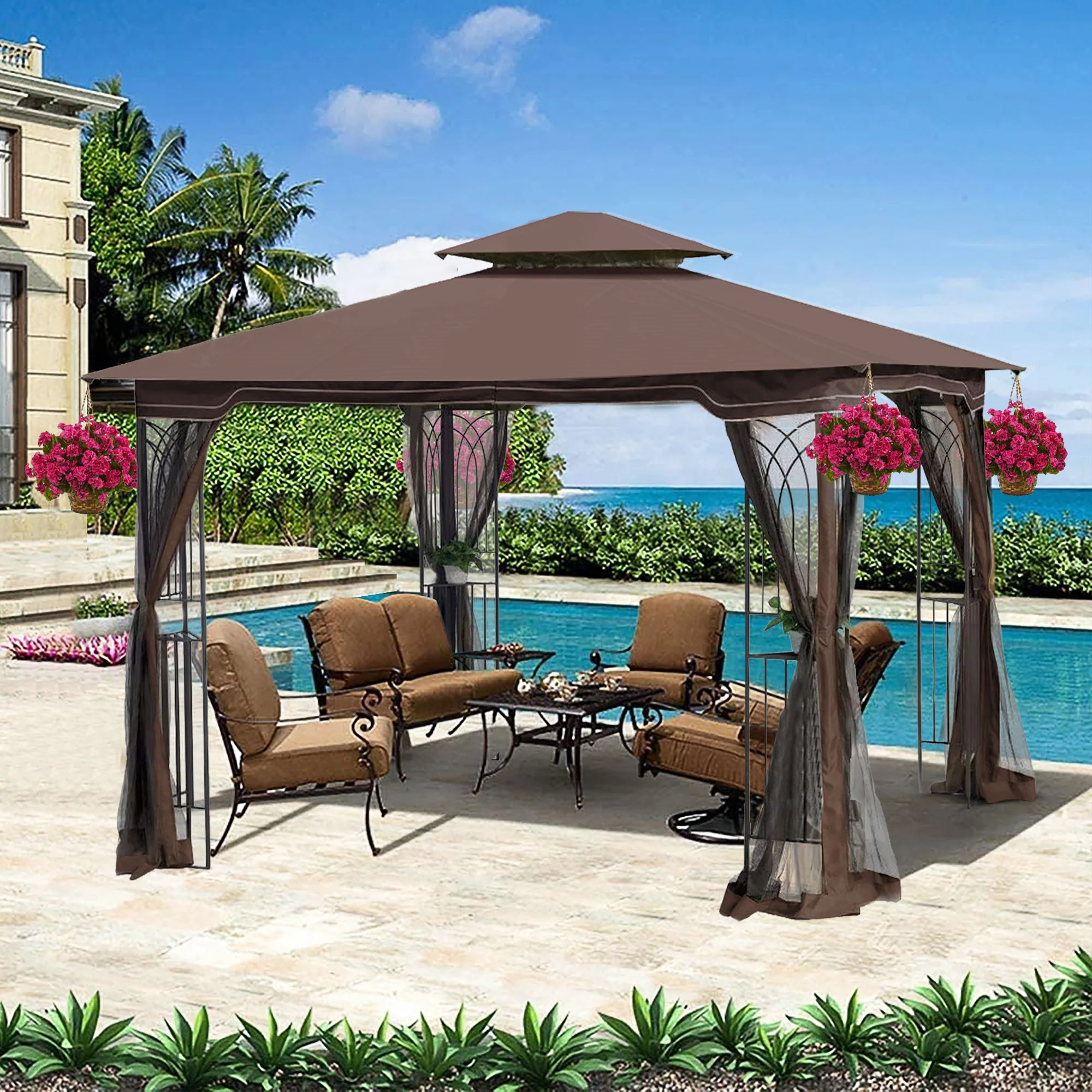 Patio Gazebo Tent With Ventilated Double Roof And Mosquito Net - Image 10