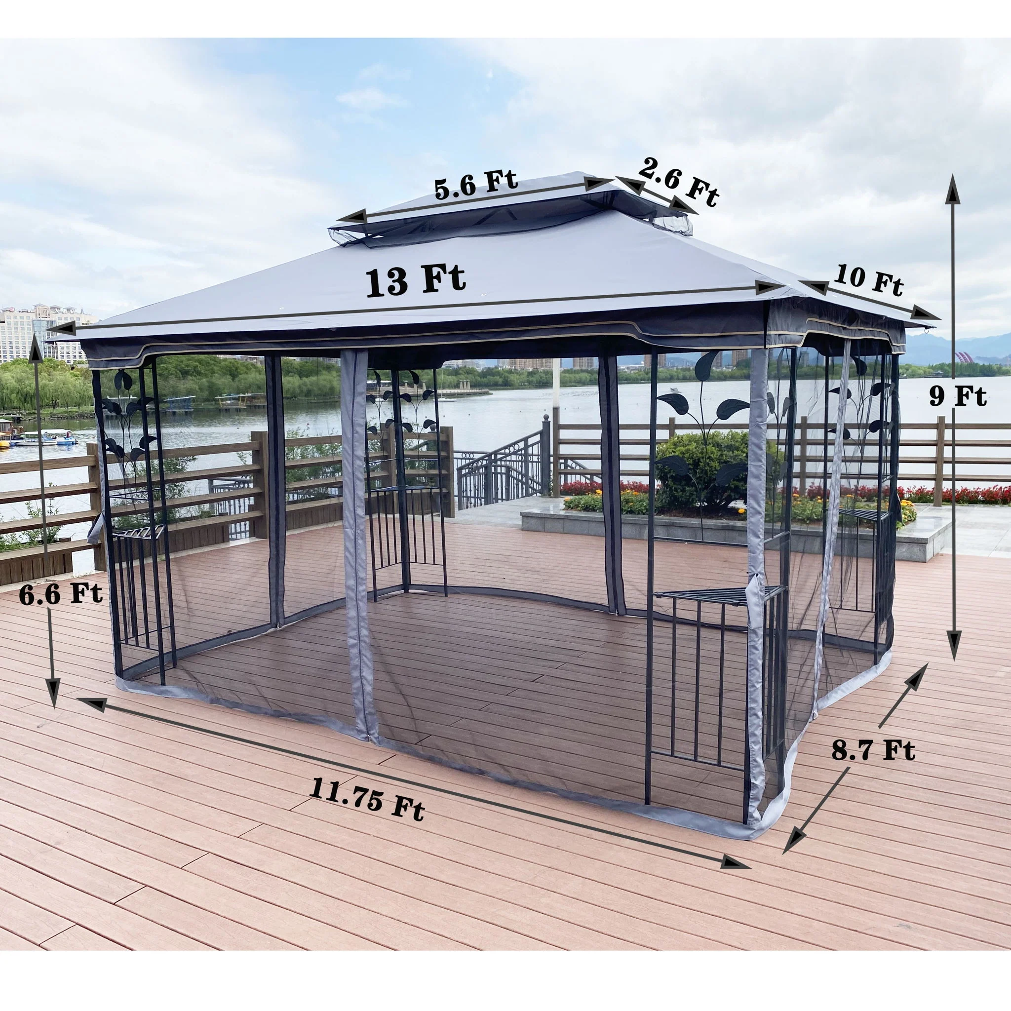 Patio Gazebo Tent With Ventilated Double Roof And Mosquito Net For Backyard Or Garden - Image 8