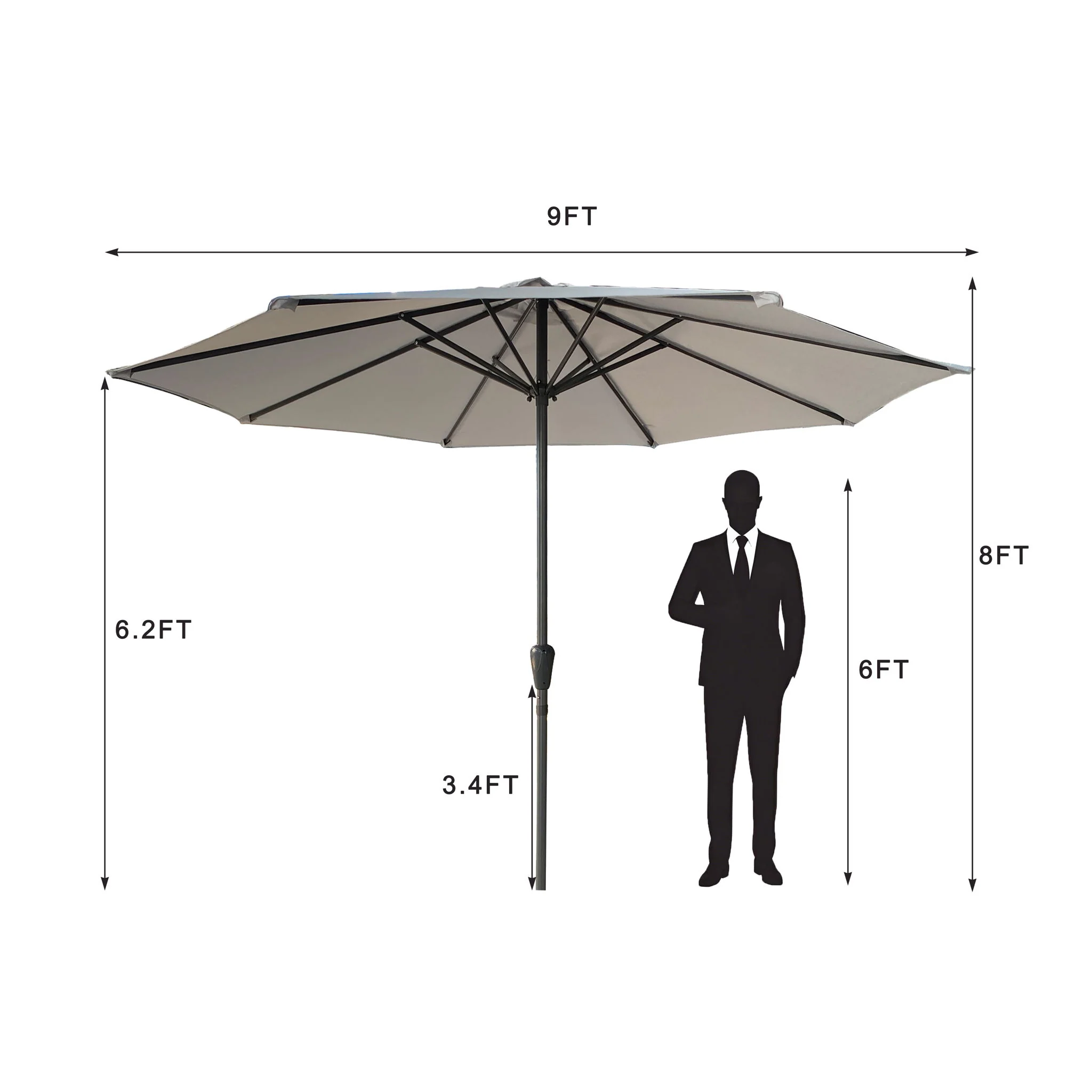 Patio Market Umbrella With 8 Steel Ribs, UV-Resistant And Waterproof Canopy - Image 3